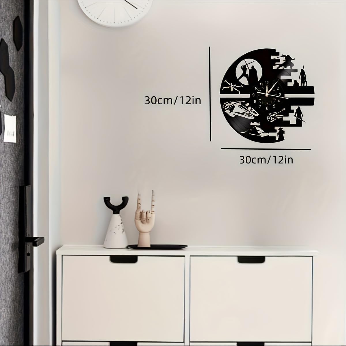 Decorative Vinyl Wall Clock with 12 Inches，Star Science Fiction Film Themed Clocks, Vinyl Records Wall Clock, LED Light Wall Decor, Unique Birthday Gifts for Men,Kids