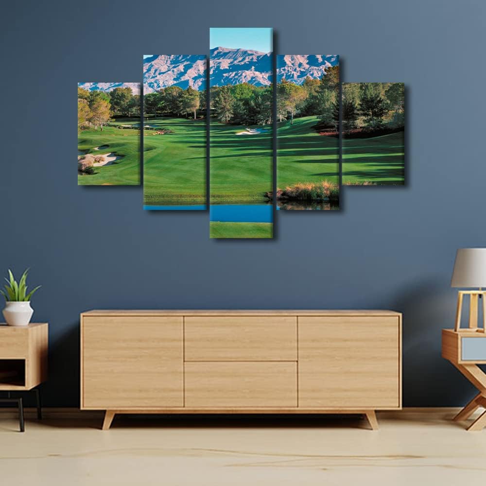 5 Panels Shadow Creek Golf Course Wall Art Golf Course Field Picture Canvas Prints Wall Art American Nevada Painting Artwork for Living Room Bedroom Office Wall Decor Framed Ready to Hang - 60"Wx40"H