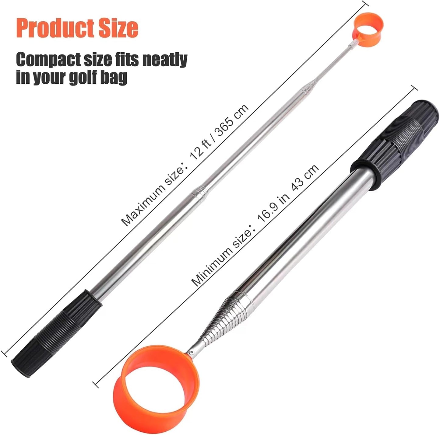 Golf Ball Retriever Telescopic, 12Ft Aluminum Alloy Golf Ball Retriever for Water, Ball Retriever Tool Golf Ball Grabber, Telescopic | Two-Sided | Easy Grab Ball | Golf Gifts for Men & Golfers