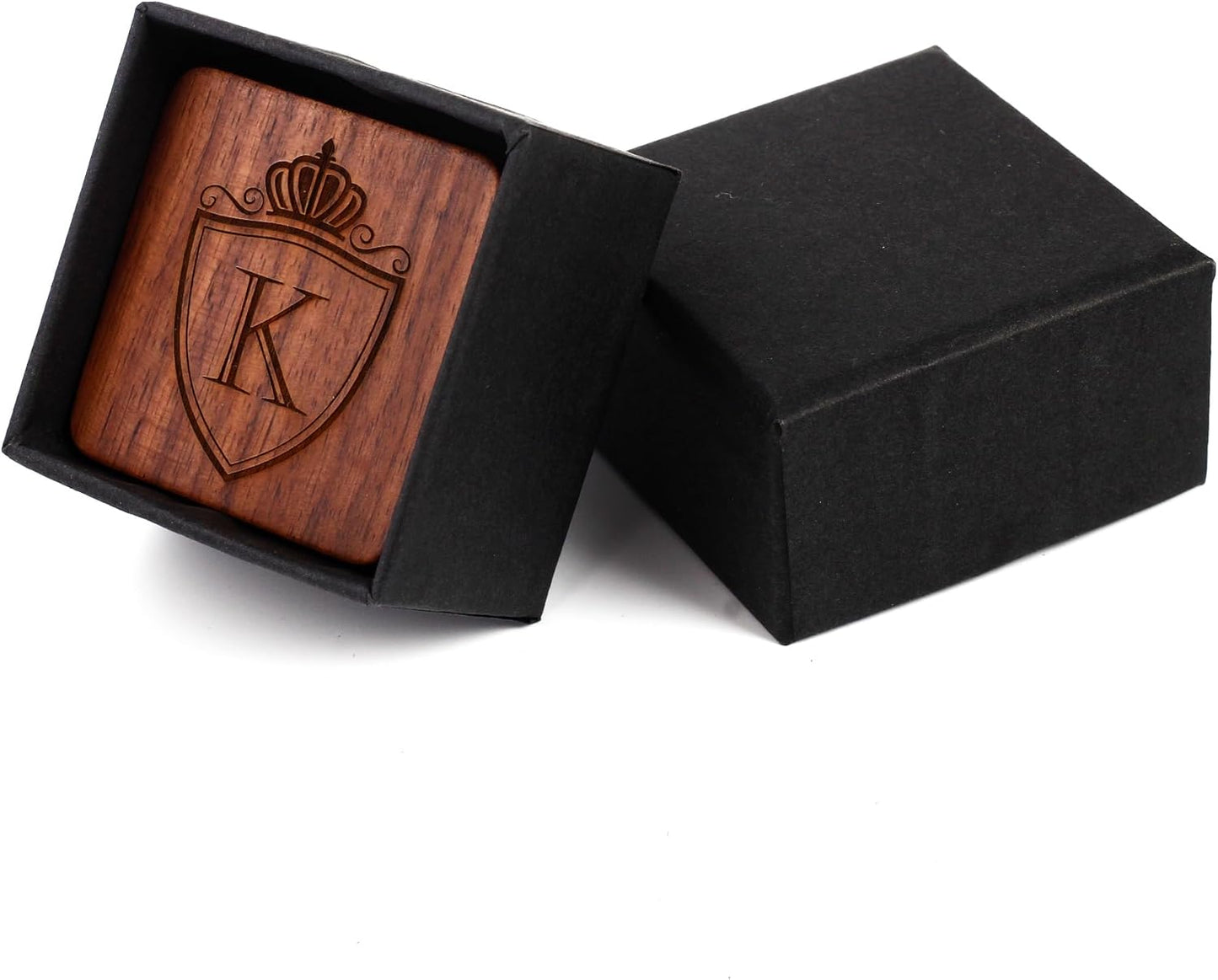 Mens Initial Silver Cufflinks A-Z Alphabet Letter Steel Cuff Links with Engraved Walnut Wood Box Groom Groomsman Wedding Set…