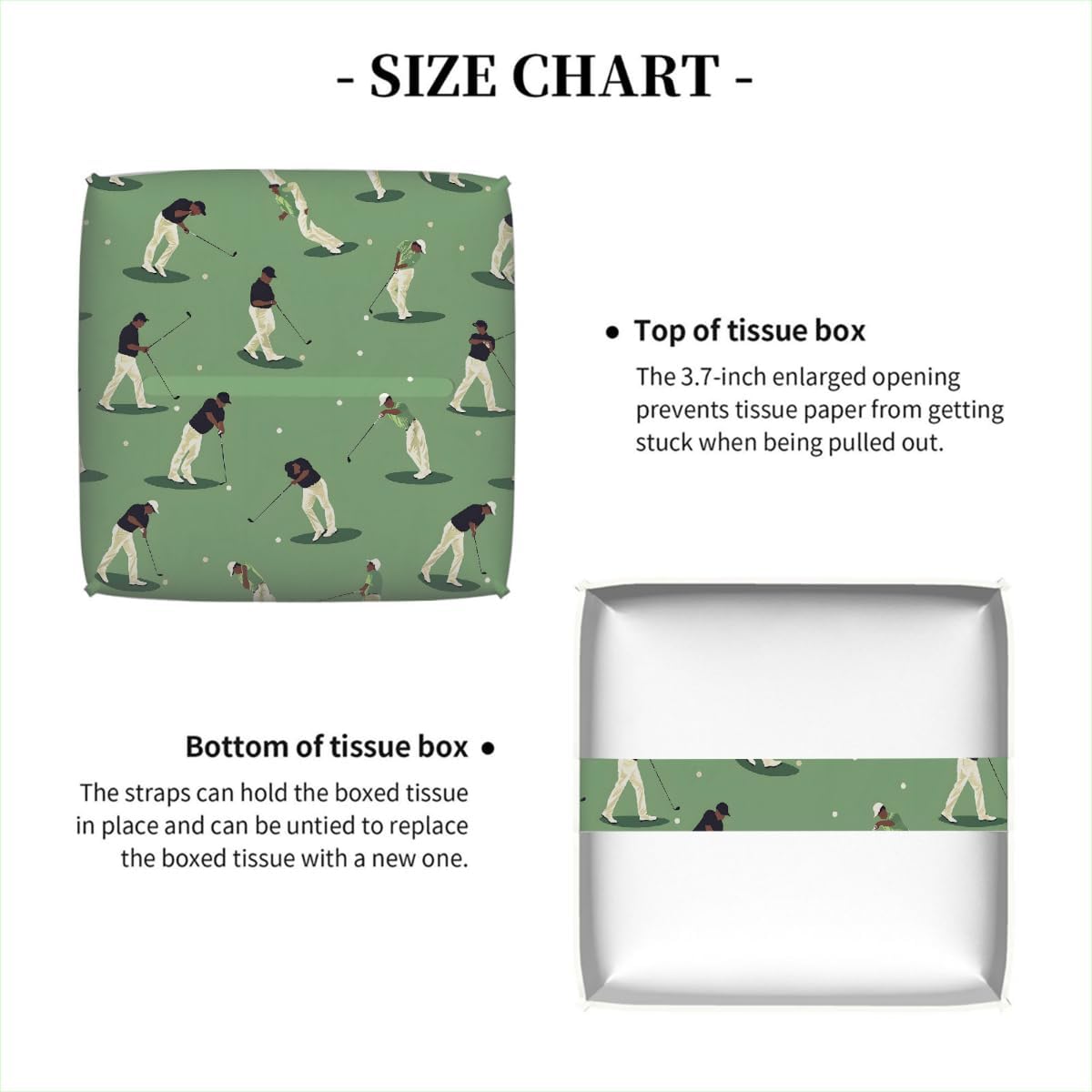 Square Leather Tissue Box Cover, Waterproof Napkin Dispenser with Golf Theme Golf Player Print, Tissue Holder for Bathroom, Living Room, Bedroom, Office, and Car Decor