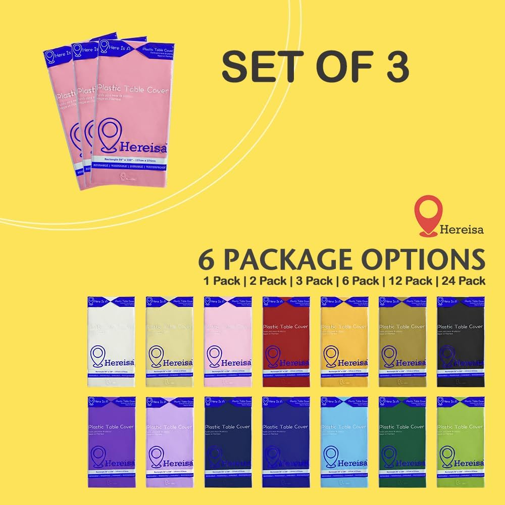 Brand Round Pink Plastic 84" Disposable Tablecloth (3 Pack), Party & Event Decorative Cover