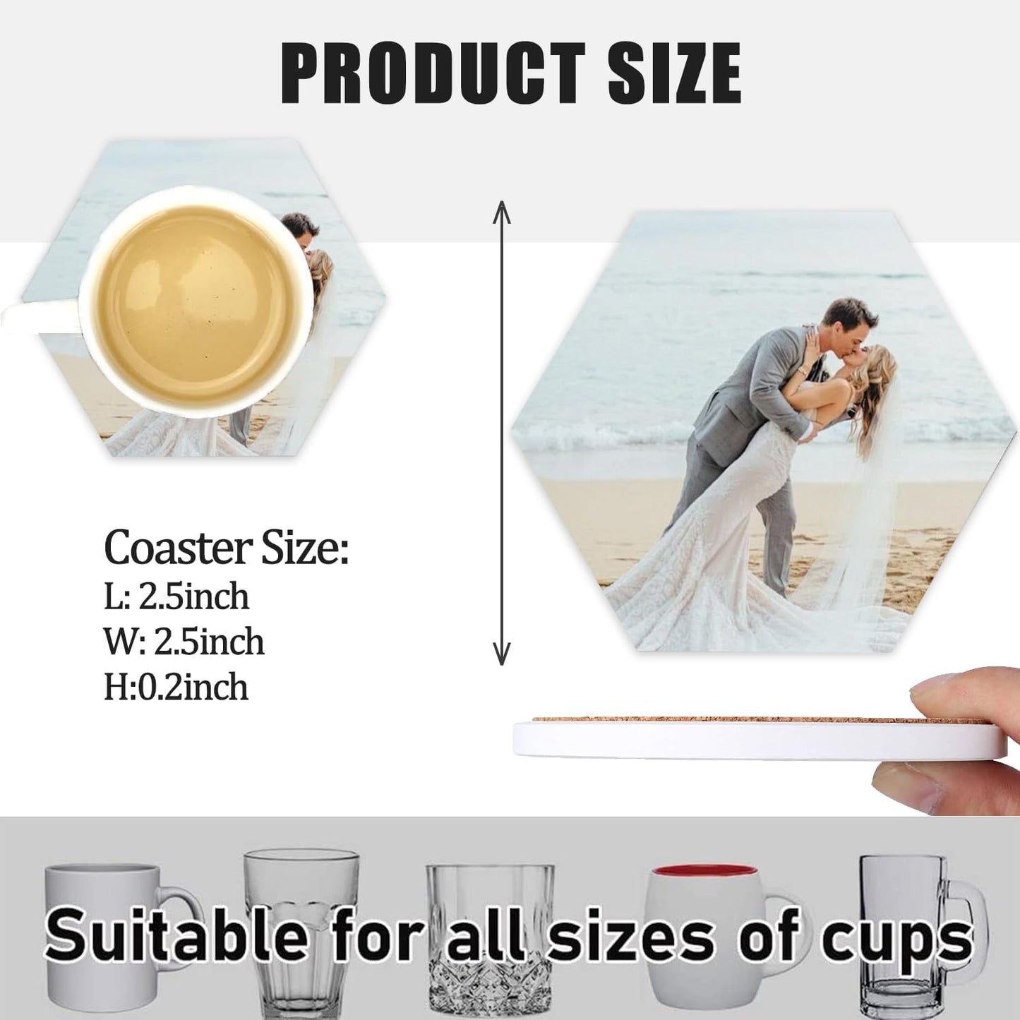 Custom Coasters, Personalized Ceramic Coasters for Crafts, Customized Drink Coaster with Your Photo, Text and Logo, for Weddings, Bars, Homes, Offices