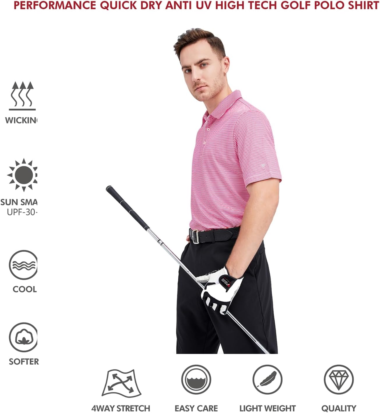 Golf Shirts for Men Dry Fit Short Sleeve Print Performance Moisture Wicking Polo Shirt