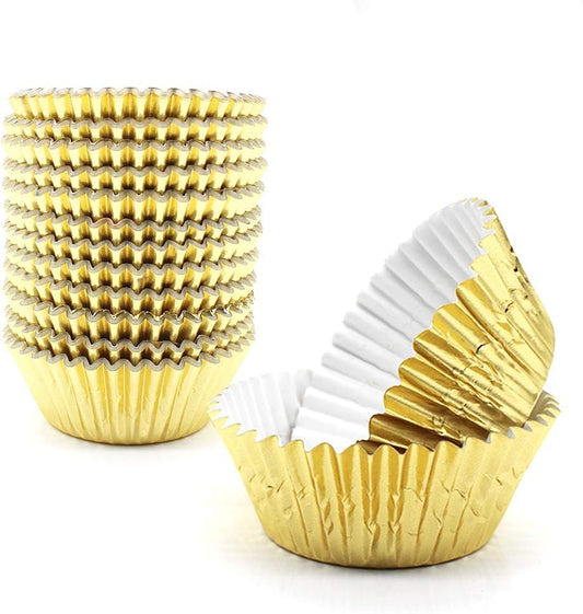GOLF 500Pcs Standard Size Gold Foil Cupcake Liners Wrappers Metallic Baking Cups,Muffin Paper Cases (Gold, 500)