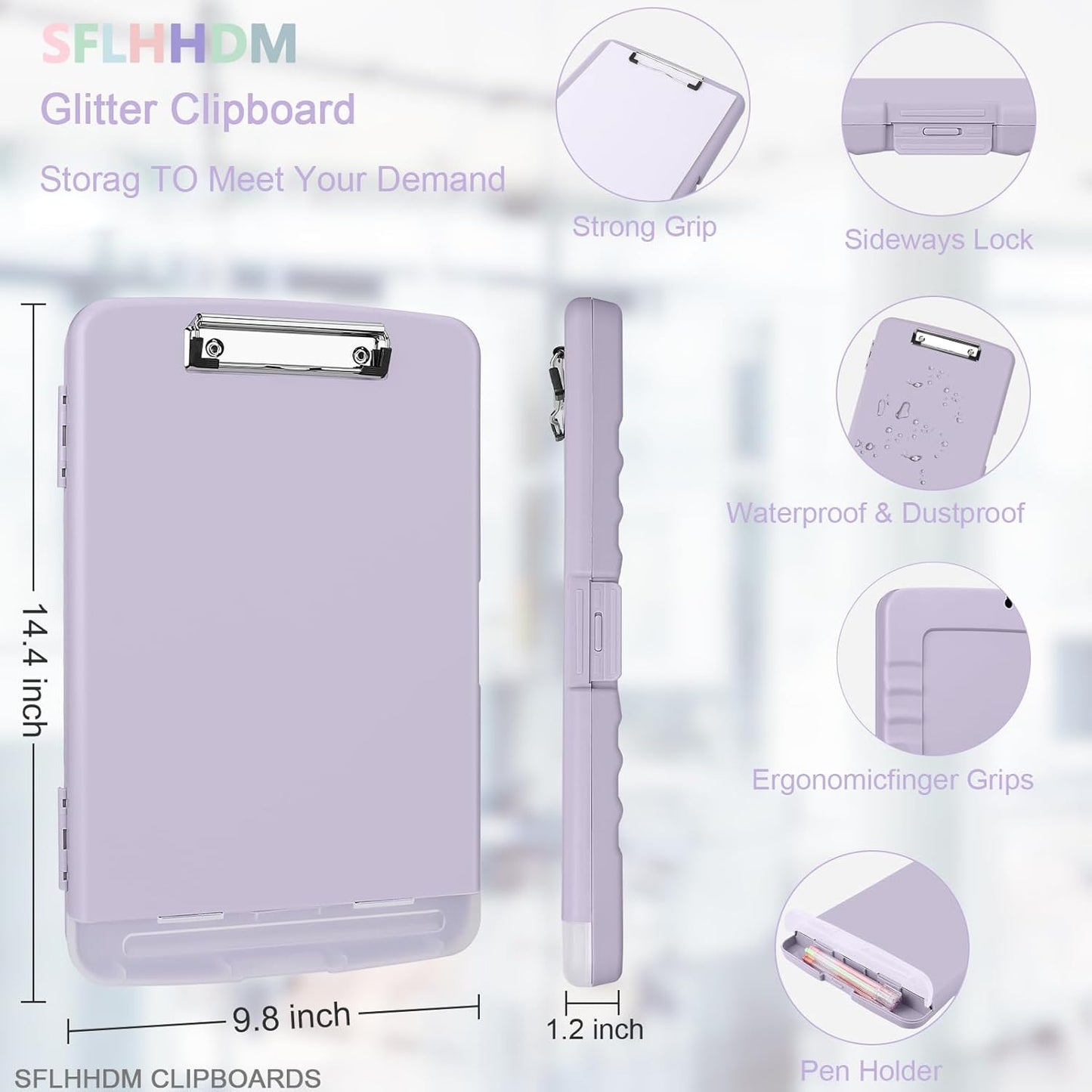 Clipboard with Storage,Storage Clipboard with Pen Holder, A4 Binder Clip Boards 8.5x11 with Low Profile Clip,Side Opening Nursing Clipboards, Clipboards Folder for Office Supplies-Lavender