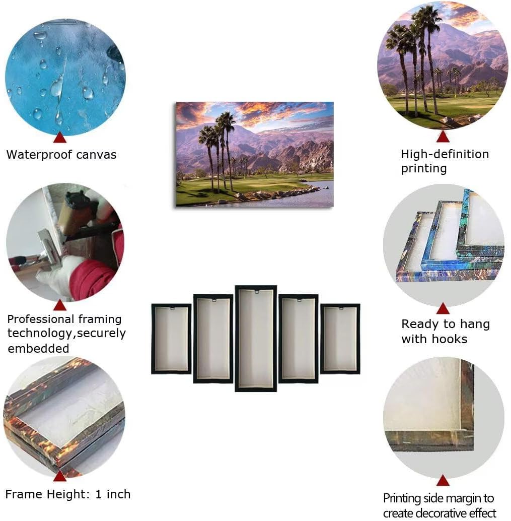 Golf Course at Sunset in Palm Wall Art Prints USA California Picture Canvas Wall Decor for Home Living Room Bedroom Bathroom Framed Artwork Ready to Hang(12''H x 16''W)