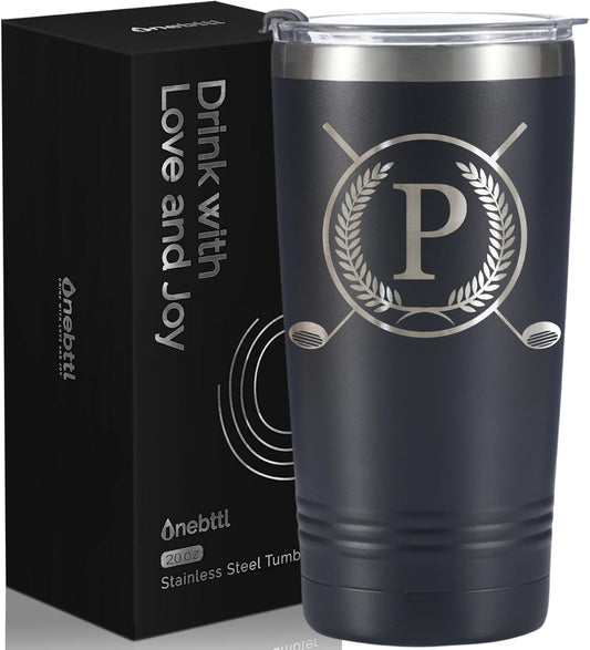 Onebttl Golf Gifts for Men with Initial for Golfer & Golf Lovers, 20oz Travel Mug, Perfect Gifts for Men, Birthday, Christmas - P
