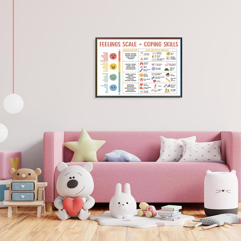 uoyien Feelings Chart For kids Mental Health Posters Help Students Understand Emotions Poster Calm Corner Special Education Classroom Decorations Preschool Classroom Supplies Metal Framed 16x24in