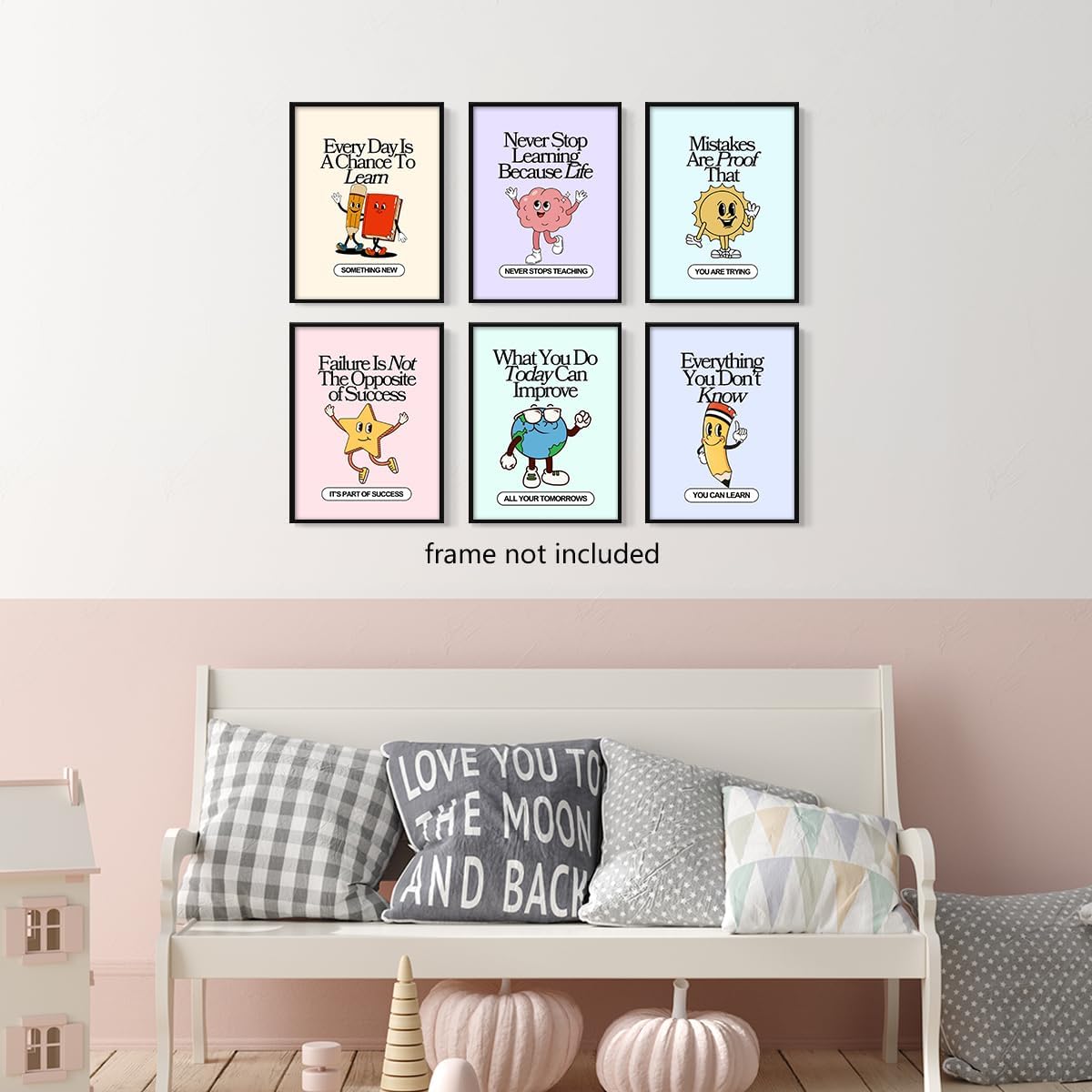 Set of 6 Colorful Growth Mindset Posters, Retro Inspirational Classroom Poster, Motivation Growth Mindset Wall Art for Classroom, Educational Poster for Teachers Bulletin Board 12x16in Unframed