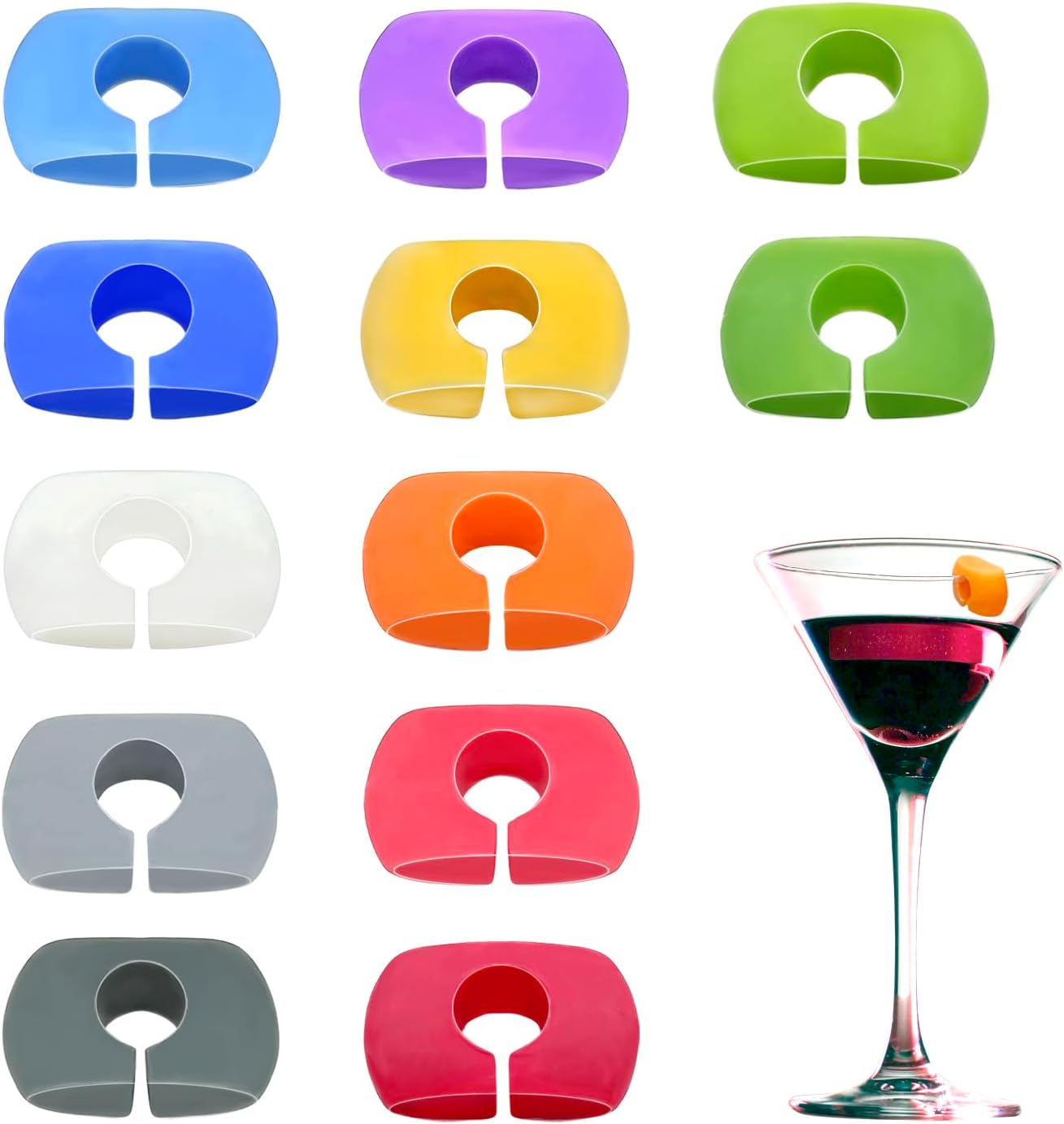 12PCS Wine Glass Markers Charms, Reusable Silicone Drink Tags for Wine Glasses, Champagne, Cocktails & Beer Bottles, Colorful Cup Identifiers for Bar, Party, Wedding, Birthday & Home Entertaining(colorful)