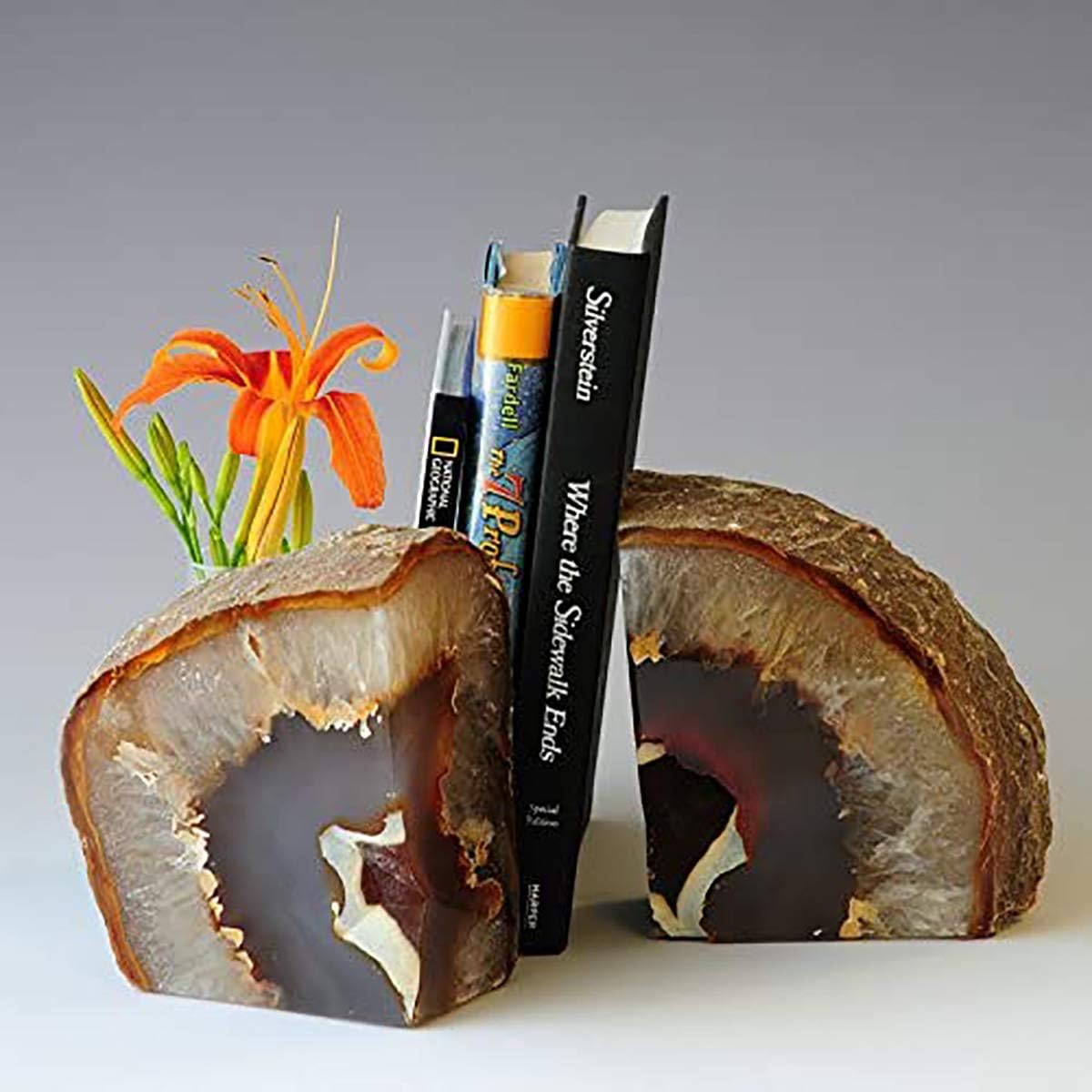 AMOYSTONE Unique Agate Bookends for Kids Decorative Crystal Geode Book Holder 3-4 LBS Non-Skid for Bookend Shelves, Stylish and Functional Bookends