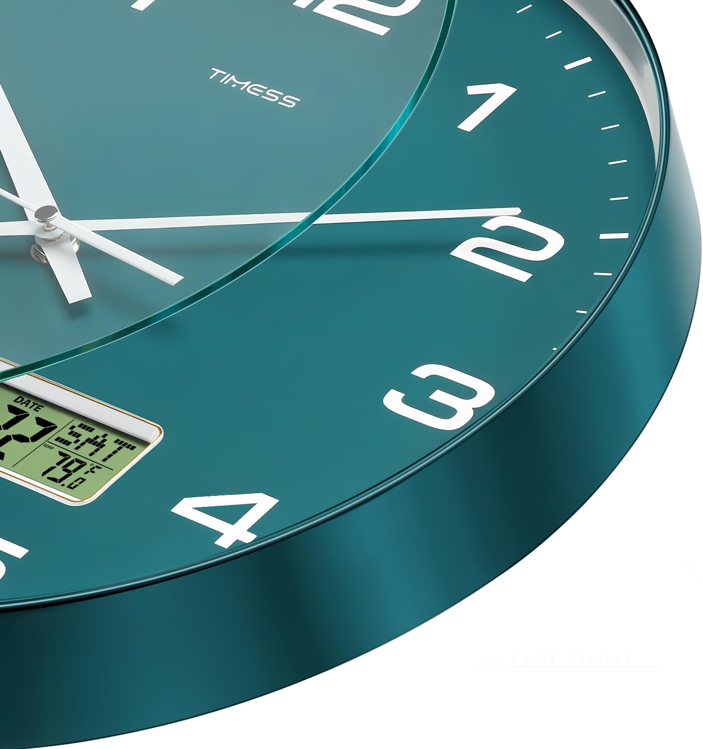 Wall Clock, 12" Dial Non-Ticking Silent Battery Operated Analog with LCD Display for Perpetual Calendar and F° Temperature, Ideal Modern Home, Bedroom, Kitchen, Office Decor (Green)