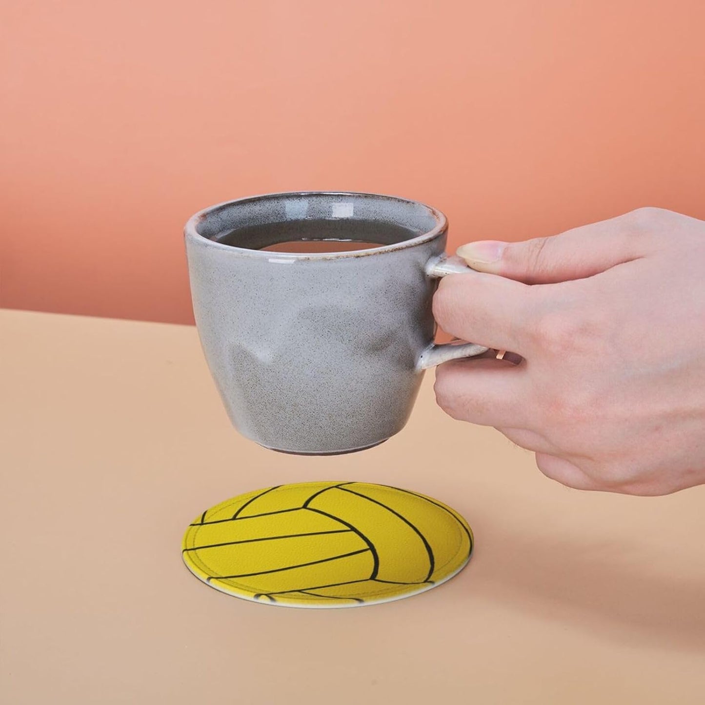 6 Pcs Water Polo Ball Drink Coasters with Holder Coasters for Drinks Coffee Table Home Decor Housewarming Gift