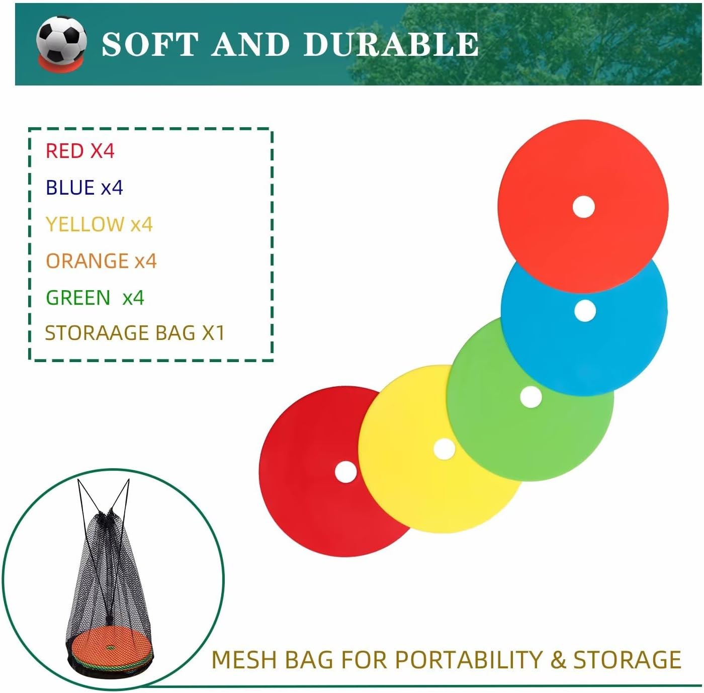 Spot Markers 4.72 Inch 9 Inch Non Slip Rubber Floor Markers Flat Field Cones Poly Dots for Soccer Basketball Sports Speed Agility Training and Drills