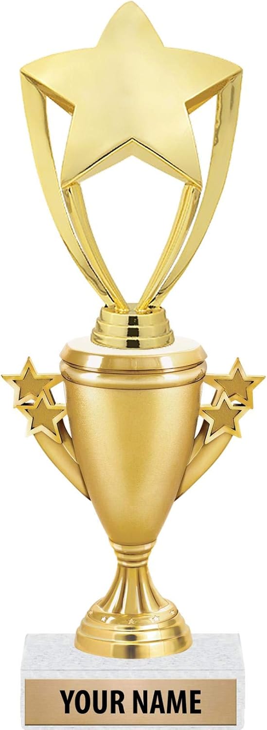 Gold Star Trophies - Gold Star Trophy Award - Custom Engraving On White Marble Base
