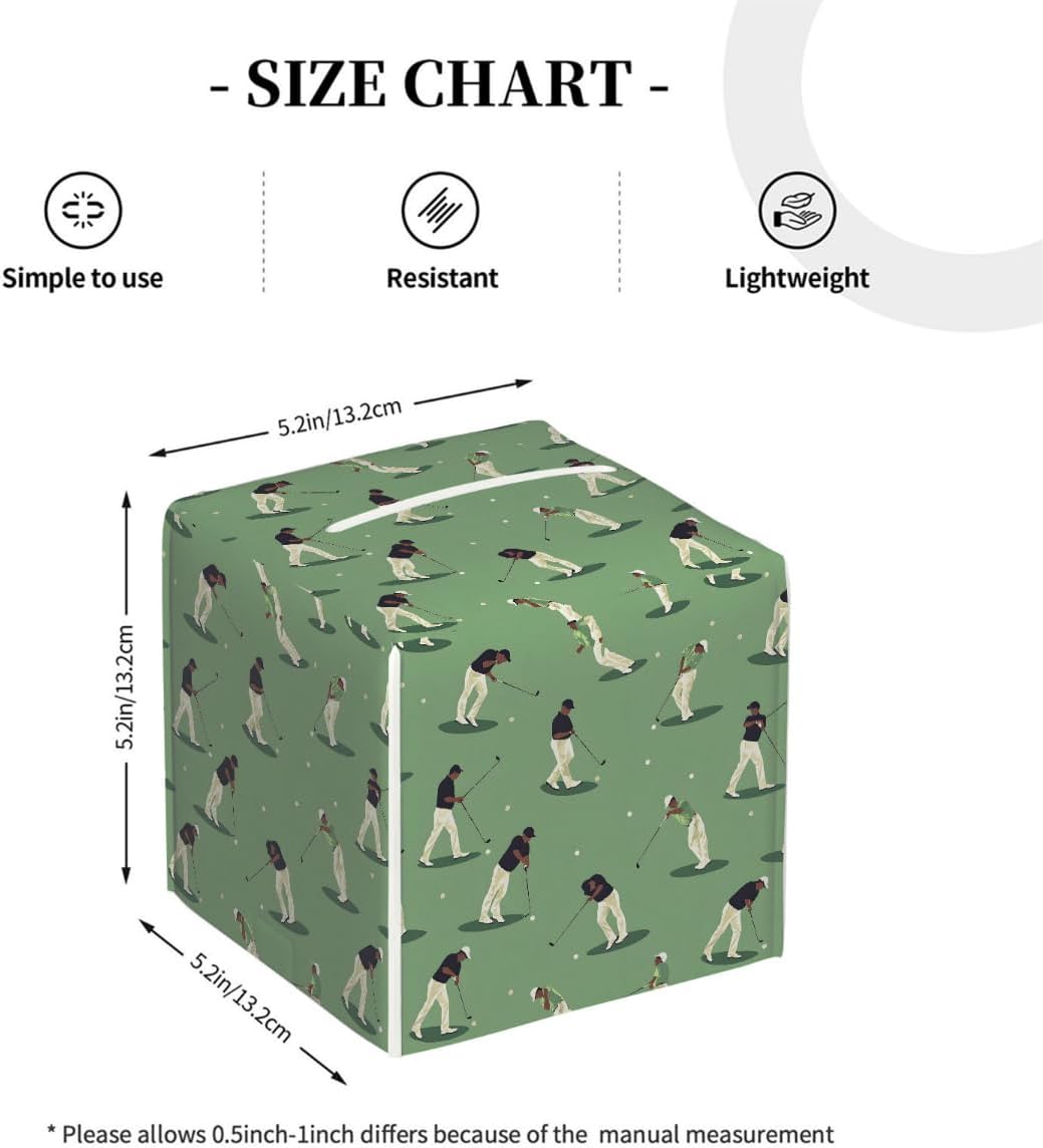 Square Leather Tissue Box Cover, Waterproof Napkin Dispenser with Golf Theme Golf Player Print, Tissue Holder for Bathroom, Living Room, Bedroom, Office, and Car Decor