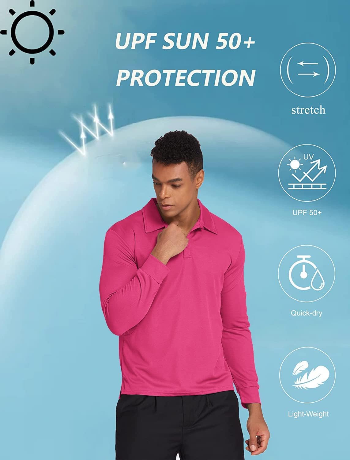 Deyeek Men's Polo Shirts Long Sleeve Golf Polo Shirts for Men Quick Dry UPF 50+ Sun Protection Polos Casual Collared Shirts