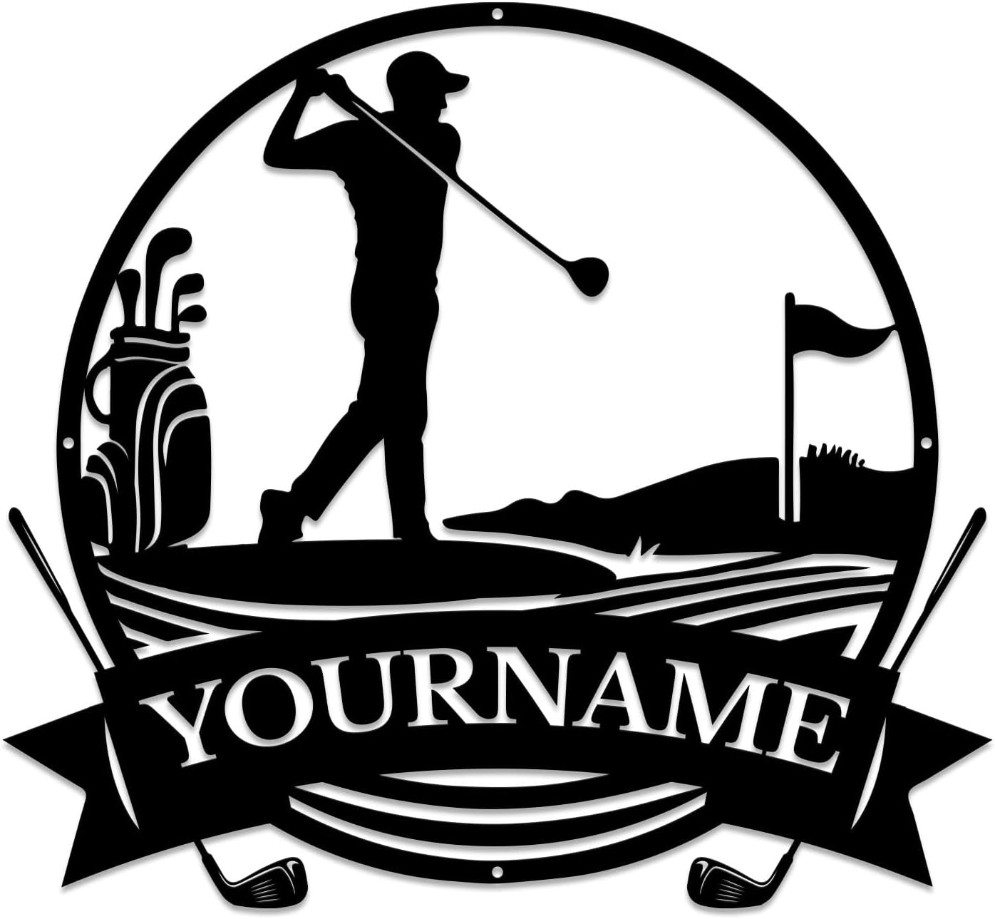 Golf Art Metal Signs,Custom Golf Metal Name Signs,Personalized Golf Signs,Black Golf Metal Wall Art Signs,Golfball Home Outdoor Metal Signs (Style E)