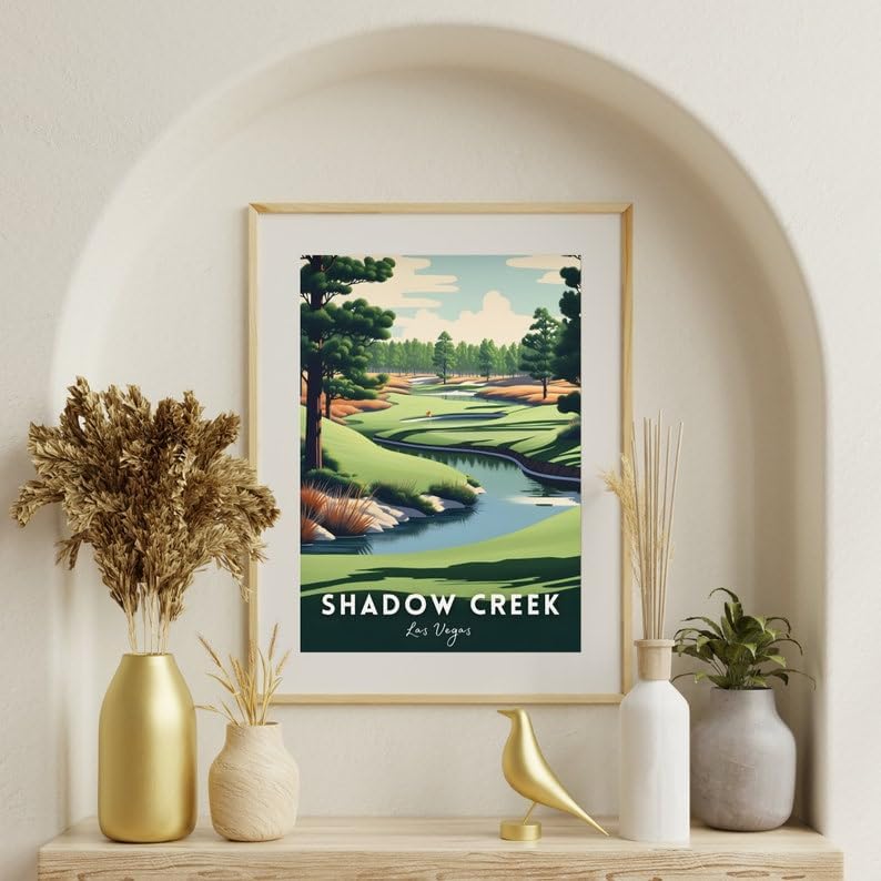 Nationcog Shadow Creek Golf Wall Art, Las Vegas Scenic Course Poster with Water Features, Modern Decor for Office or Bedroom, Great Gift for Dad, Husband, or Golf Enthusiasts (Unframed) (9x11)