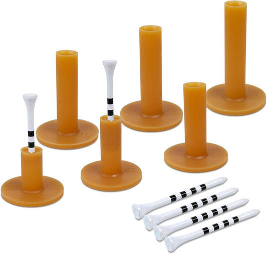 Premium Rubber Golf Tees for Mats Golf Tee Holder for Driving Range Simulator Hitting Mats and Outdoor Training 6 Sizes Rubber Tees & 6pcs 3-1/4 Tees (12 Pcs)