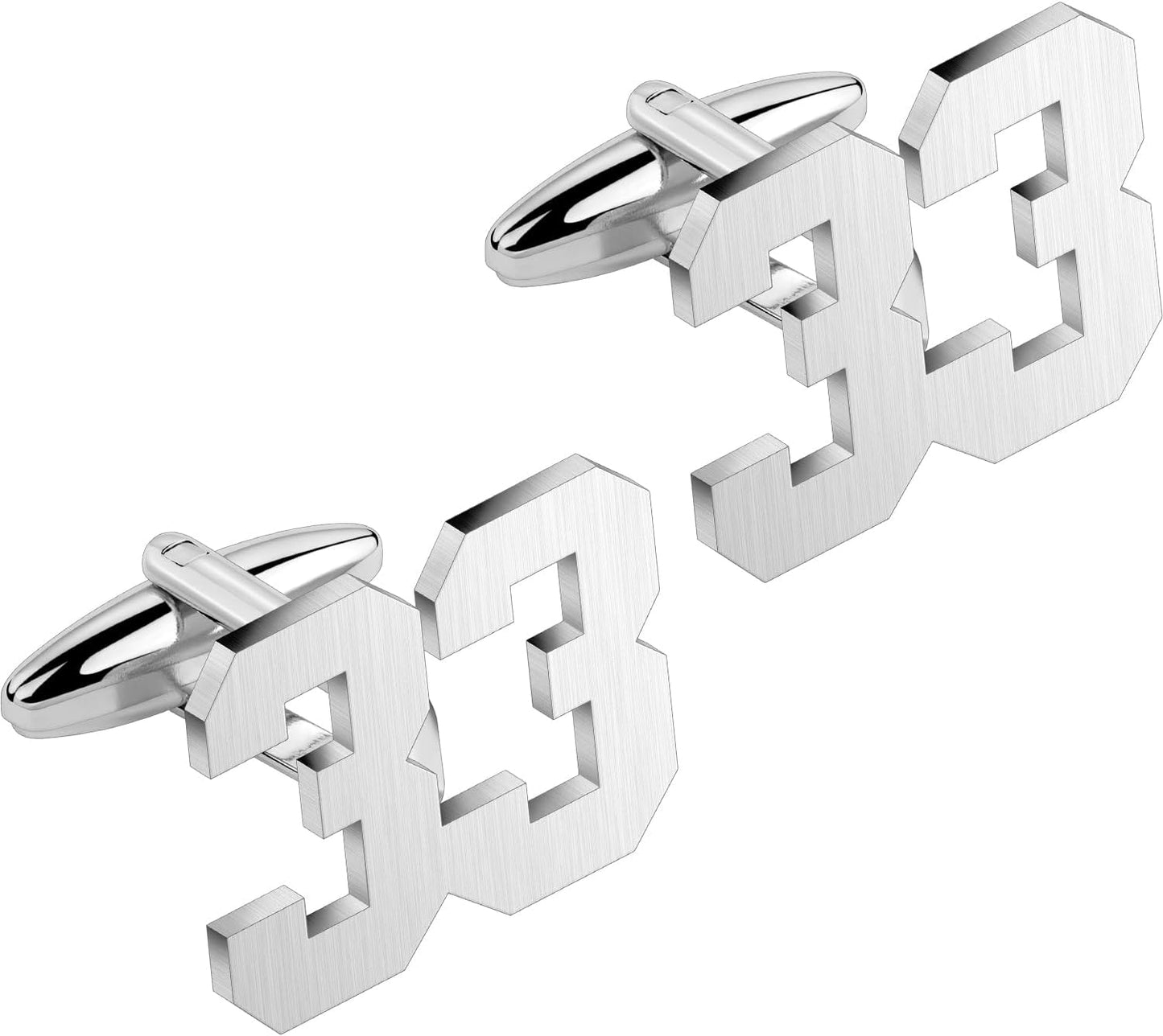AMITER Mens Cufflinks with Number, Classic Silver Personalized Cuff Links for Men, Sport’s Day Casual or Formal Shirts
