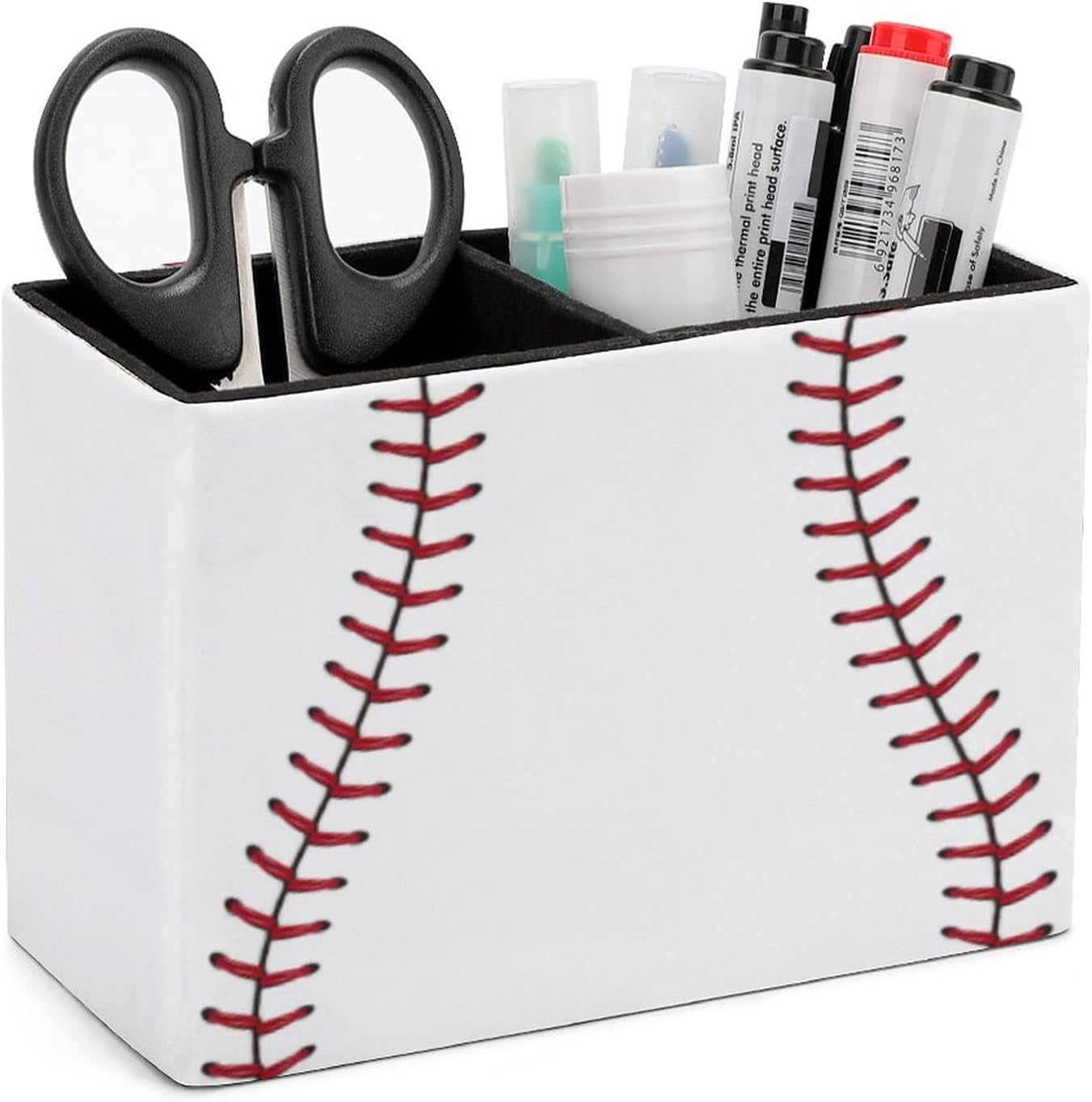 Pen Holder, Pencil Holder for Desk Organizer, Baseball Lace Sport Ball PU Leather Pencil Cups Desktop Stationery Storage Makeup Brush Holder Pen Organizer for Office Home