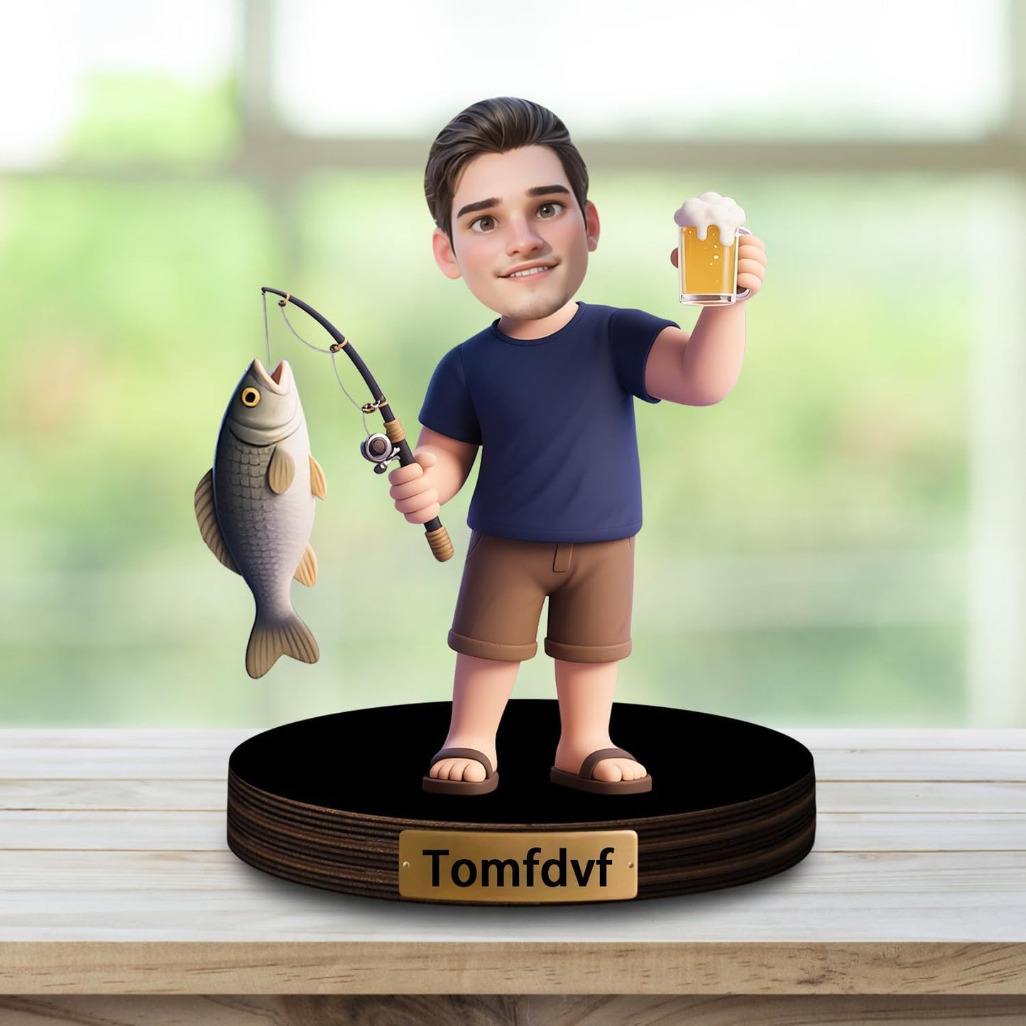 Personalized Cartoon Fisherman Face Photo Desktop Ornament Custom Name Funny Acrylic Desk Decor Gift For Dad Husband Fishing Lover Birthday Xmas Anniversary (style 17)