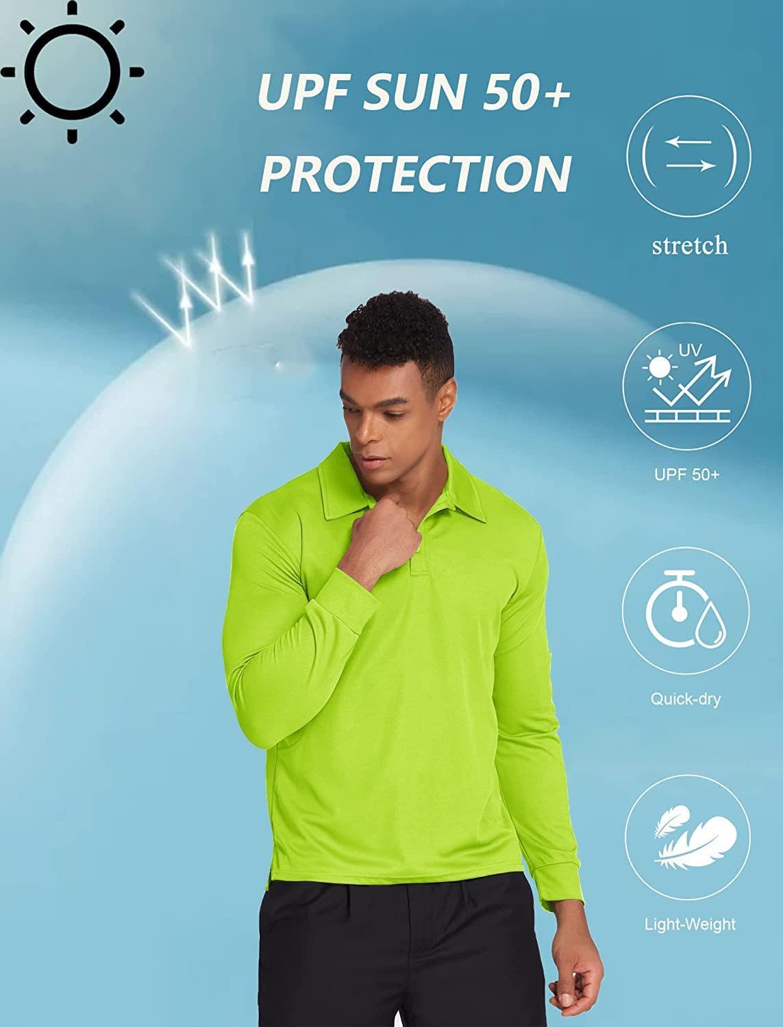 Deyeek Men's Polo Shirts Long Sleeve Golf Polo Shirts for Men Quick Dry UPF 50+ Sun Protection Polos Casual Collared Shirts