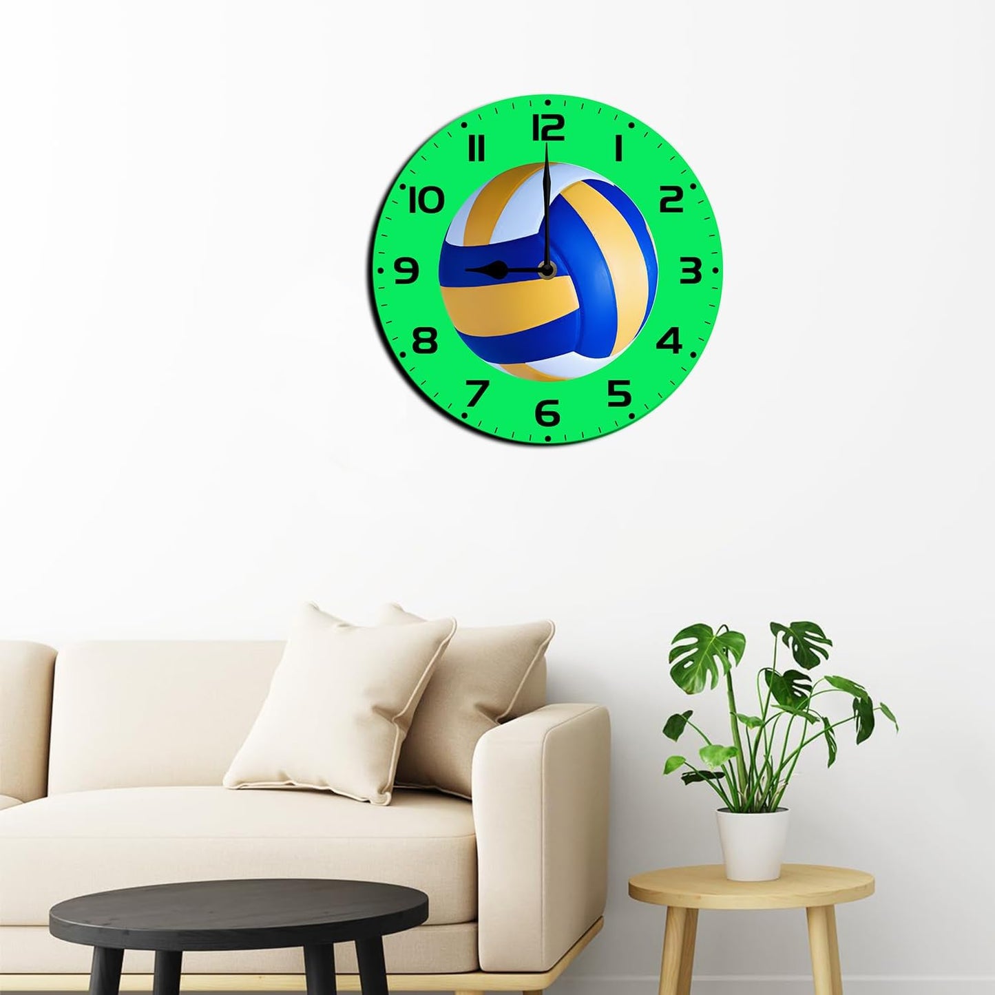 Soliyoahee Volleyball Clock Round Wooden Wall Clock Home Decor Silent No Tick Battery Powered for Living Room Bedroom Kitchen Bathroom 10inch