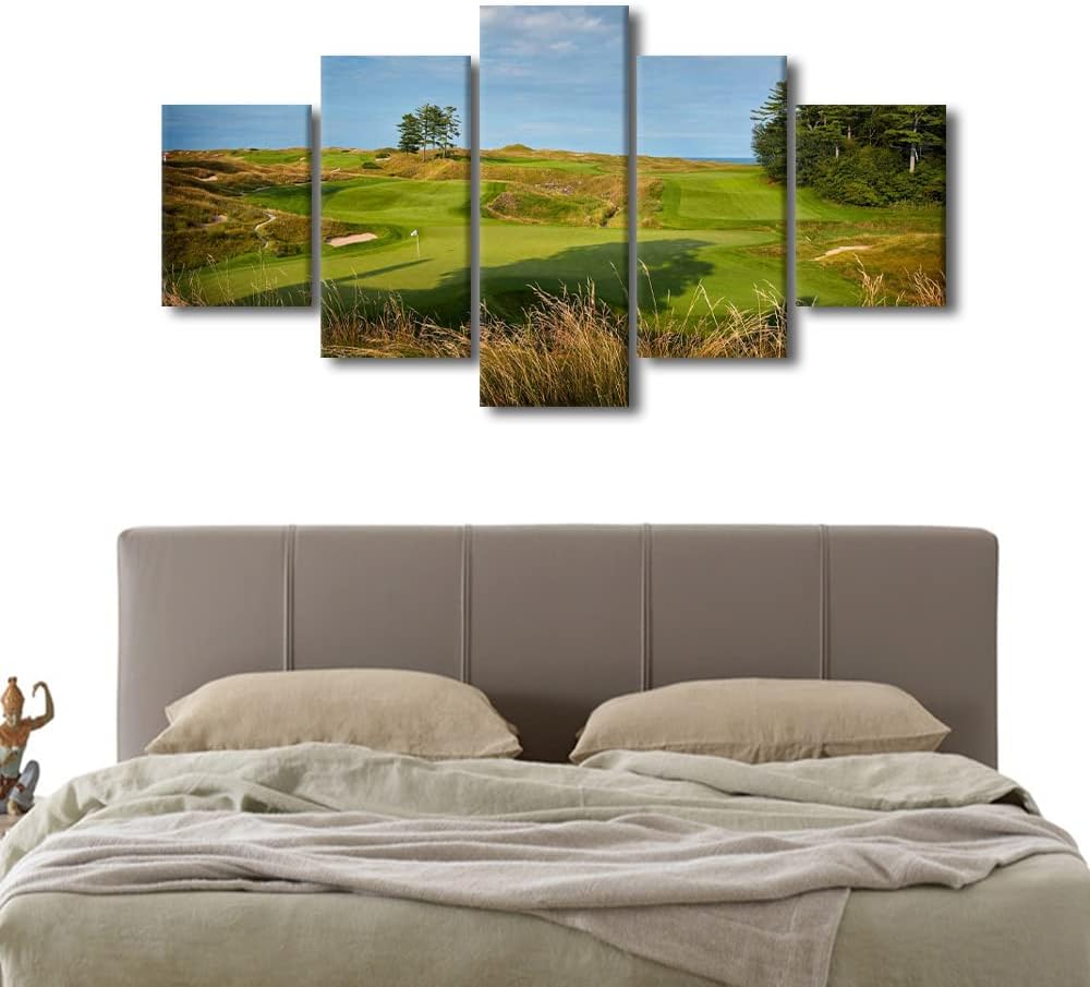 5 Piece Golf Wall Art Wisconsin USA Wall Decor Golf Course Wall Art Nature Landscape Wall Decor Poster Golf Course Field Pictures for Walls Print for Bedroom Decor Framed Ready to Hang - 60"W x 32"H