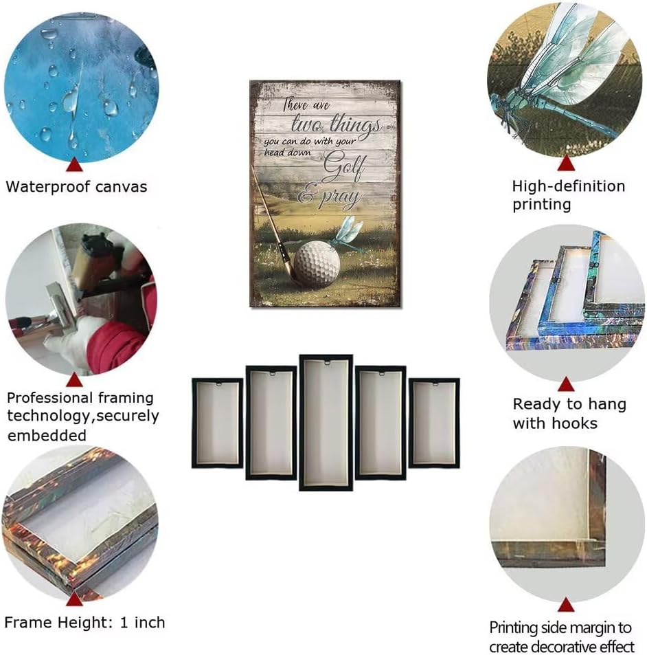 Golf Canvas Wall Art Christian Golf Print Painting Golf Sports Fan Picture Golf Poster Framed Modern Artwork for Living Room Office Club Home Decorations Ready to Hang (18 x 24 inch)