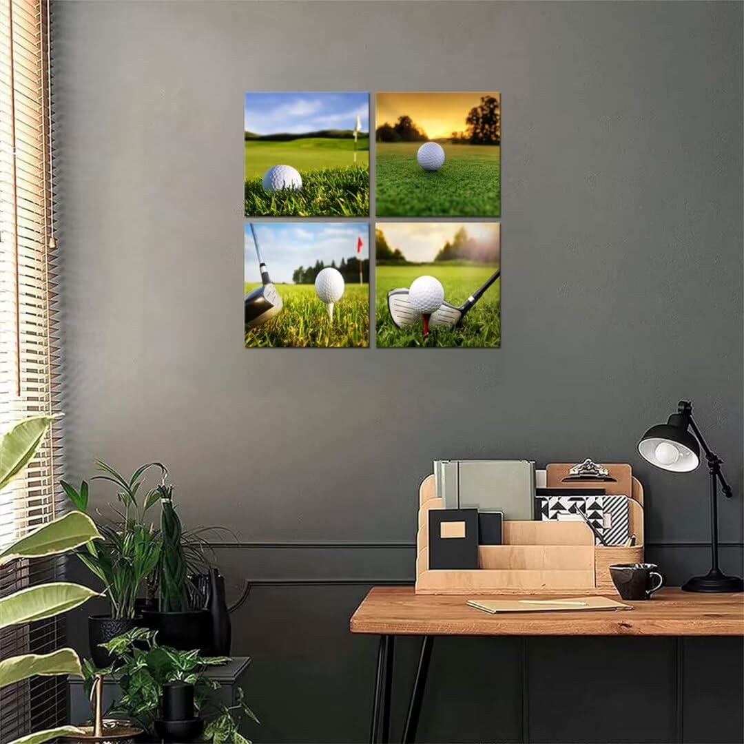 Pankila Golf Course Canvas Wall Art for Gym Club Golf Wall Decor Yellow Green Golf Landscape Abstract Wall Painting Decor Living Room Bedroom Bathroom Frame Artwork (24''W x 24''H x 4)