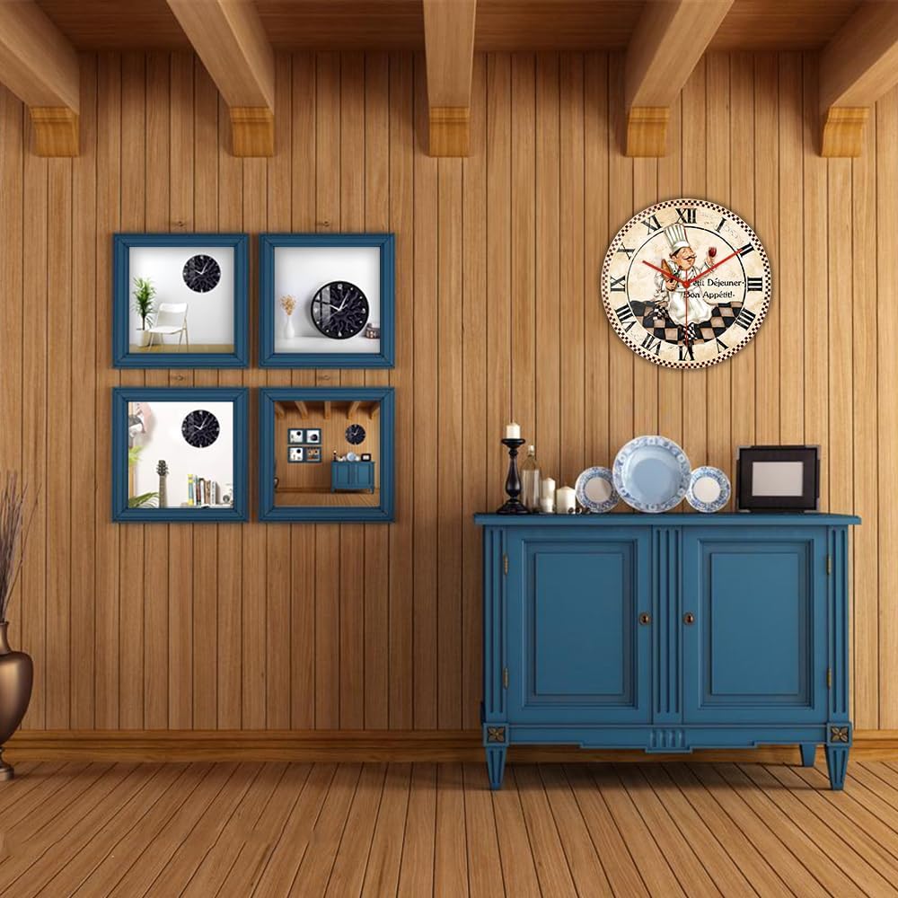 12 Inch Kitchen Wall Clock Roman Numerals, Vintage Decorative Wall Watch Clock Silent Quartz Non Ticking Battery Operated Round Wall Art Clock for Restaurant Dining Room Farmhouse Chef Gift