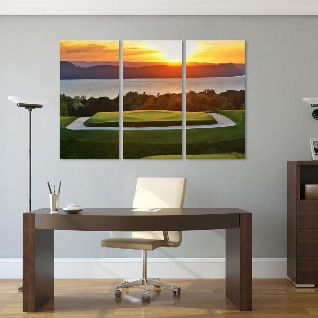 Golf Course Wall Art for Living Room Bedroom Bathroom Home Decorations Golf Course Pictures Posters Wall Decor for Office Canvas Prints Modern Artwork Framed Ready to Hang(14''W x 28''H x3)