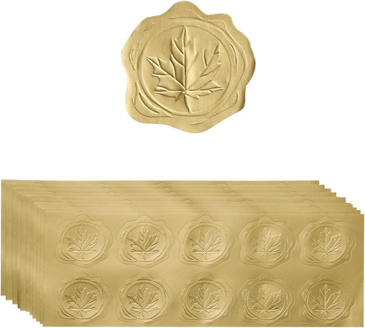 300 Pieces Embossed Gold Foil Stickers Autumn Fall Gold Stickers for Envelopes, Thanksgiving, Greeting Cards Envelopes (Gold Maple Leaves)