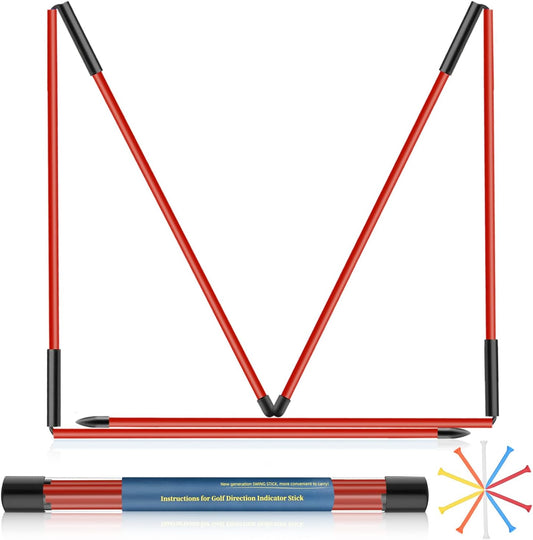Golf Alignment Sticks 2 Pack, 48″Collapsible Practice Rods for Aiming/Putting, Golf Training Aid for Swing Trainer with Clear Tube Case, Foldable Training Rods with 10 Golf Tees