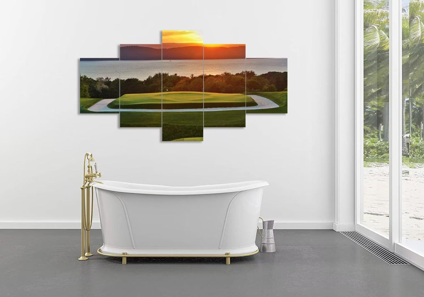 chenchenArt Golf Course Wall Art for Office - Golf Wall Decor for Living Room Bedroom Bathroom Home Decorations Golf Art Canvas Prints Modern Artwork Framed Ready to Hang(60''W x 32''H)