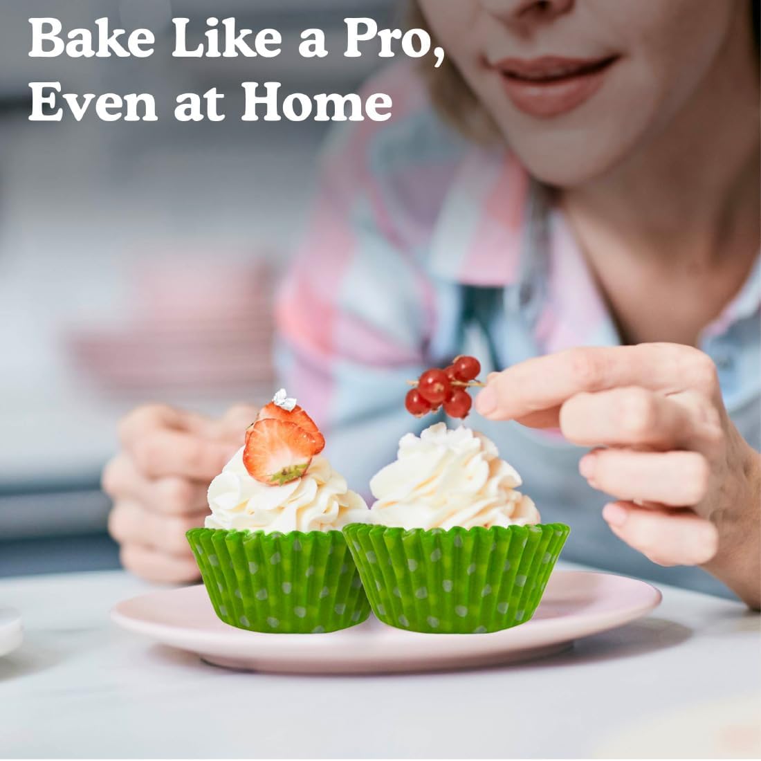 Regency Wraps Greaseproof Professional Grade Baking Cups, Pack of 40, Standard Liners, Lime/White Polka Dots, for Cupcakes, Muffins, Candy, Non Stick