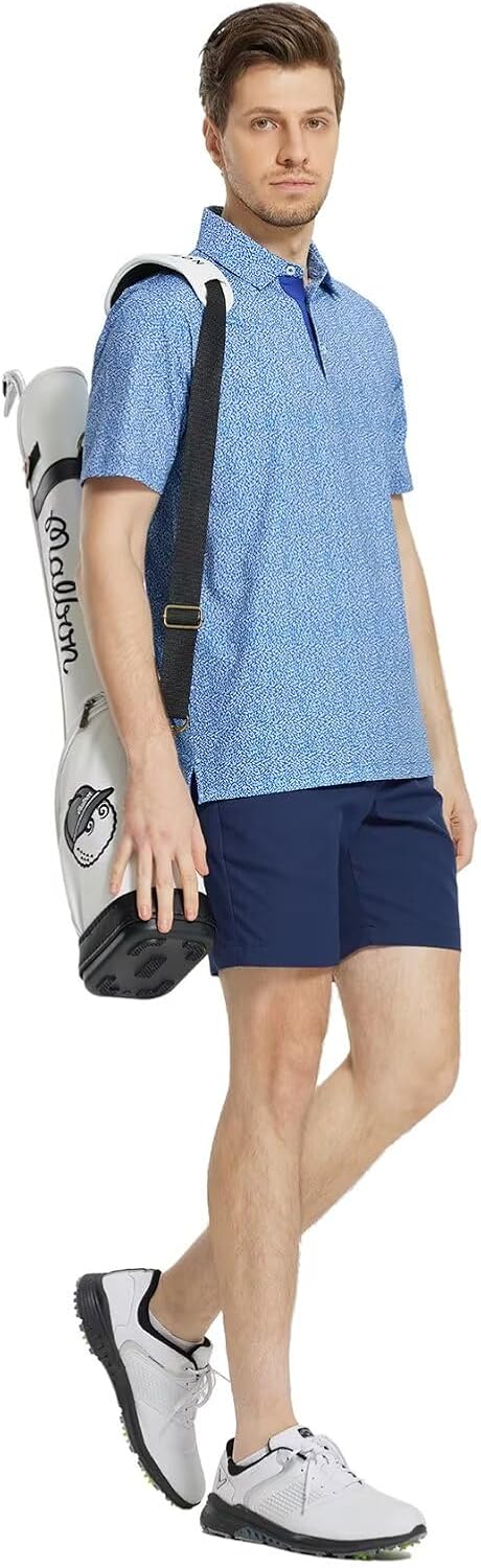 M MAELREG Mens Golf Shirt Short Sleeve Dry Fit Print Moisture Wicking Performance Patterns Collared Polo Shirt