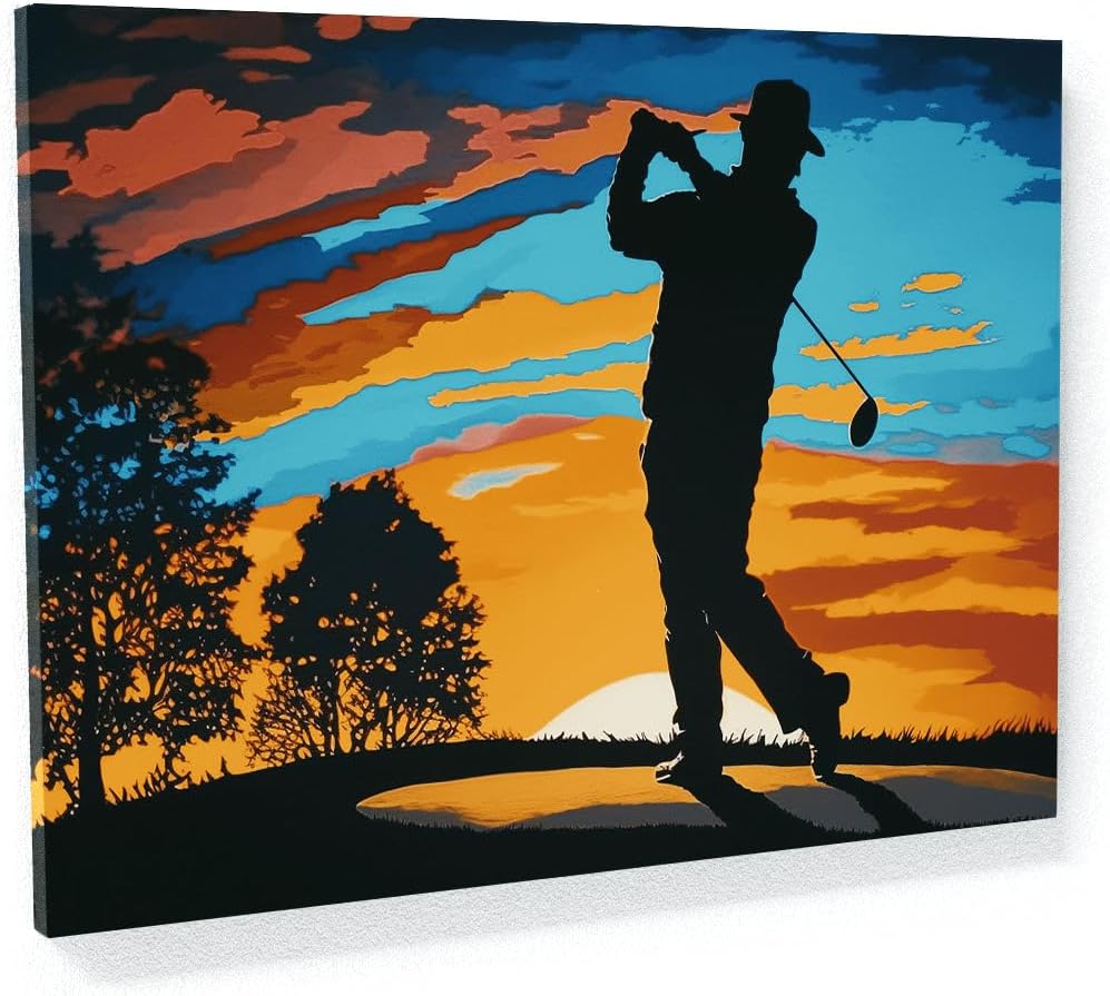 Sense Canvas Golf Golfer Sunrise Sunset 11 Canvas Art - Home Decor Wall Art Print Poster Painting Large 40x30 / 0.75"