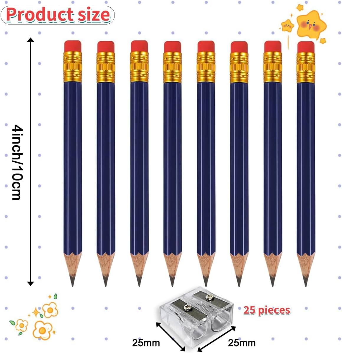 Adhere 25pcs Golf Pencils with eraser Hexagon Wooden Pencils Graphite 2B for Golf Event Scoring,Classroom,Wedding,Company Meetings,Pew, Pocket (Navy Blue)
