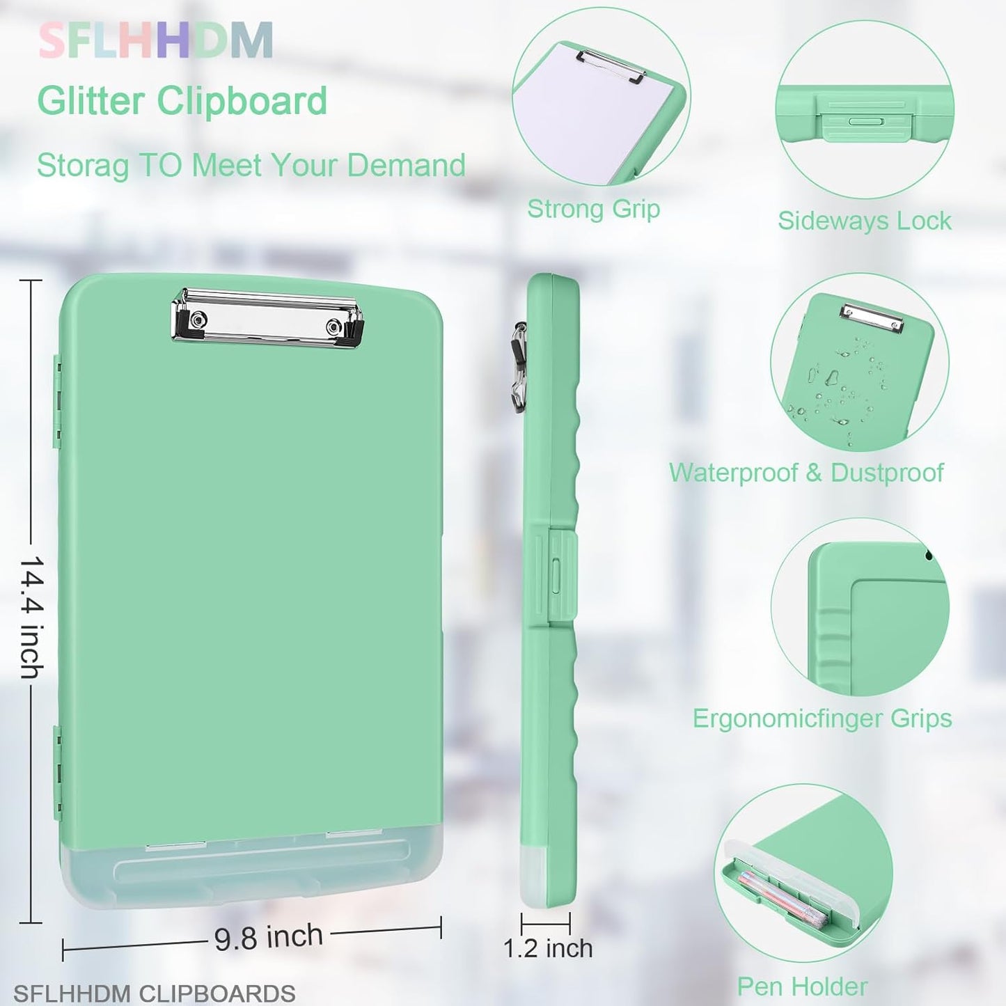 Clipboard with Storage,Storage Clipboard with Pen Holder, A4 Binder Clip Boards 8.5x11 with Low Profile Clip,Side Opening Nursing Clipboards, Clipboards Folder for Office Supplies-Grassy Green