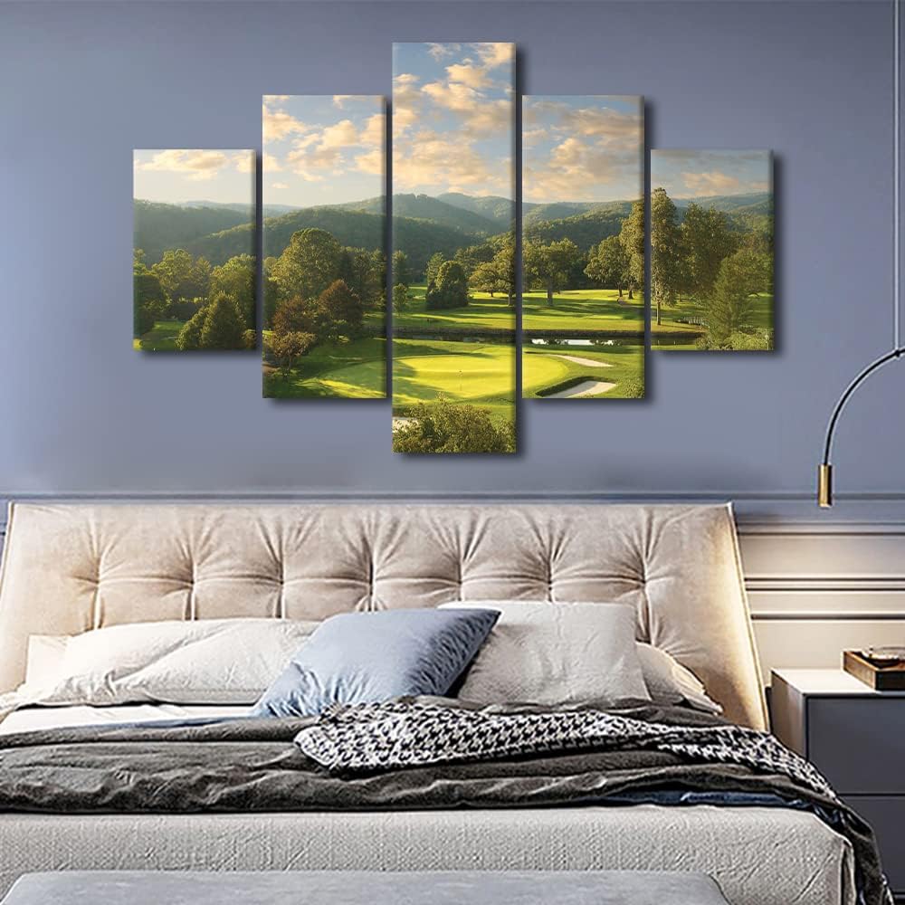 West Virginia United States Wall Art 5 Panels Canvas Prints Greenbrier Old White Golf Course Home Decor Pictures for Living Room Office Bedroom Wall Decor Paintings Framed Ready to Hang - 60"W x 40"H