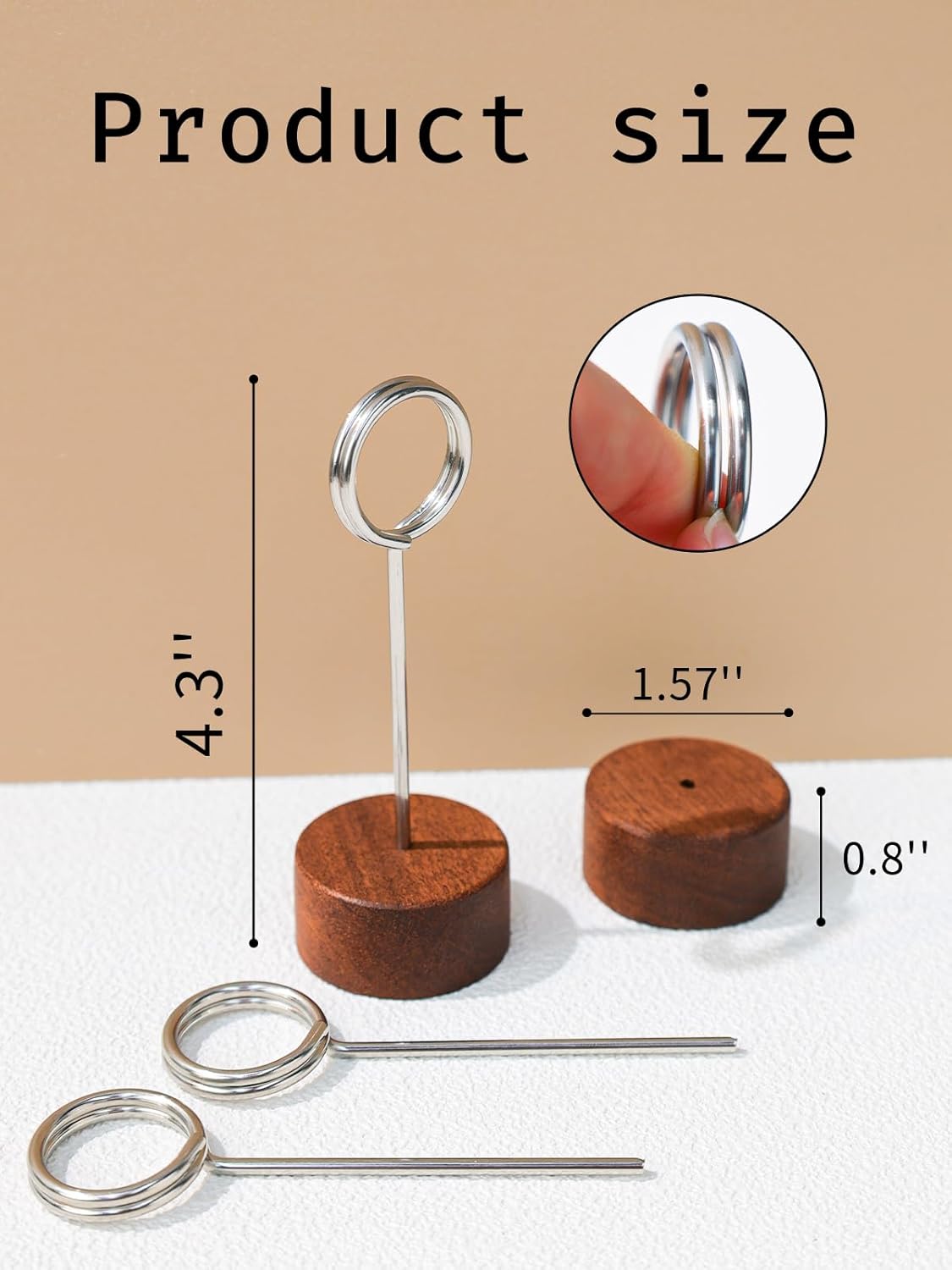 Wood Place Card Holders with Metal Clip 6Pack, 4.3" Tall Table Number/Name Sign Holder, Memo Card Photo Picture Note Clip Stands for Party Restaurant (Silve Circle)