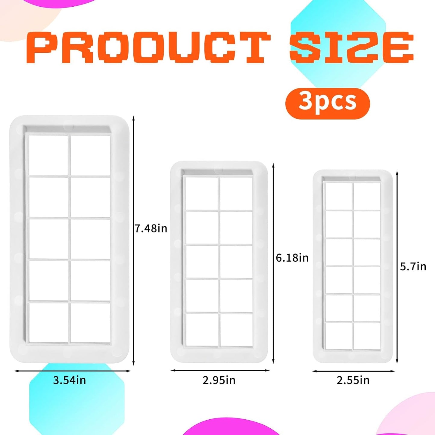 3Pcs White Square Cookie Cutter Set, 3 Size Multicutter Square Cake Fondant Cutter Geometric Baking Tools Biscuit Cutters Cake Decorating