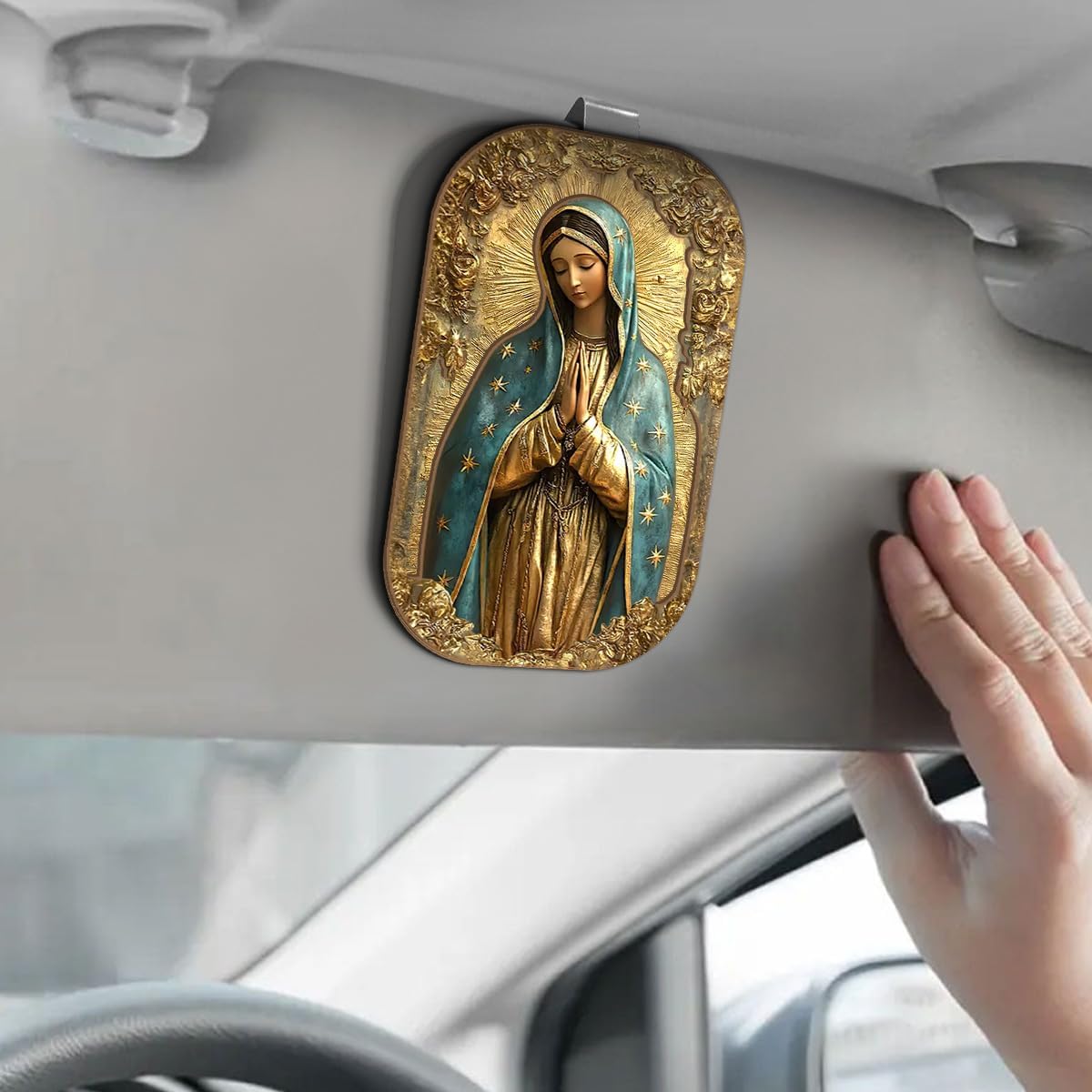 Jesuspirit Personalized Car Visor Clip – Guardian Angel Visor Clip, Our Lady of Guadalupe, Christian Car Accessories, New Driver & Religious Gifts (Vintage Style Virgin Mary)