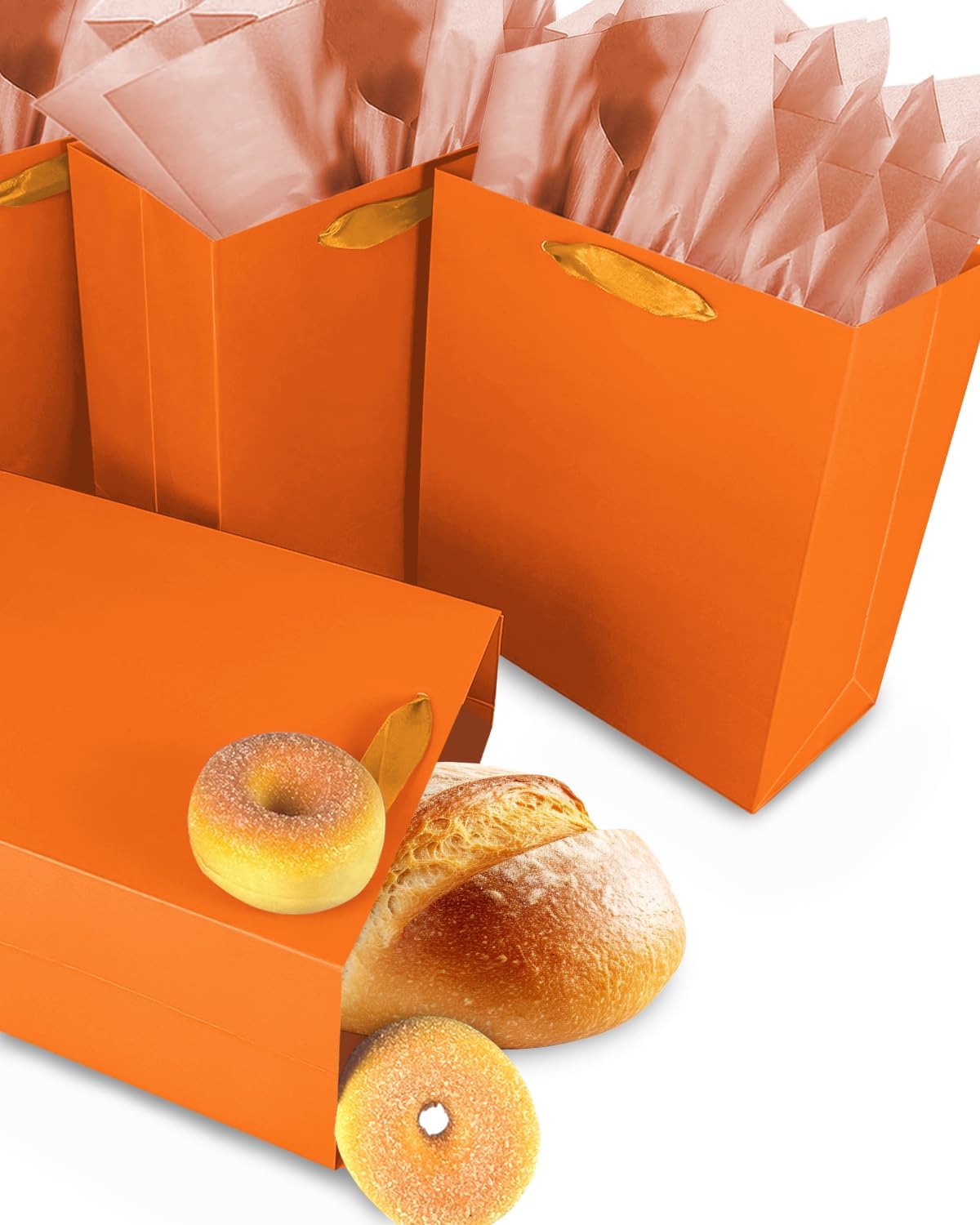 Gcardist Orange Gift Bags with Tissue Paper for Wedding, Birthday, Party Supplies-7.9"x4.3"x9.6" Medium Size Cardboard Gift Bags（5pcs Bags +10pcs Tissue Paper ）