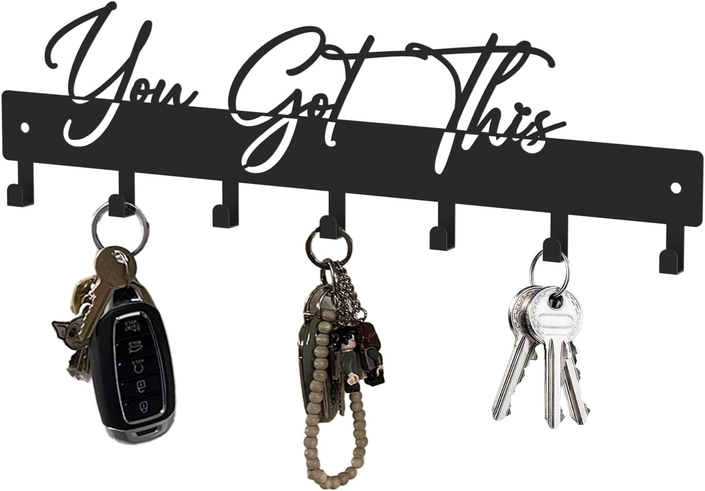 10 Inch Key Holder for Wall, Black Metal House Decoration Key Hooks, Phrase Style(You got This), Key Hanger Organizer with 7 Hooks, Suitable for Doors, Corridors, Living Rooms, Bedrooms