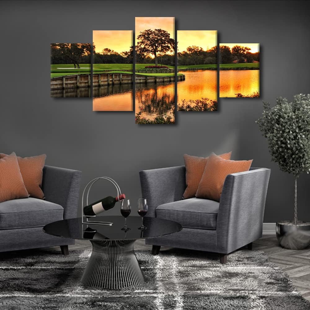 American Florida Wall Art TPC Sawgrass Golf Course Photos Large Golf Course Field Poster Prints Canvas 5 Panels Wall Art for Living Room Home Bedroom Office Wall Decor Framed Ready to Hang - 60"Wx32"H
